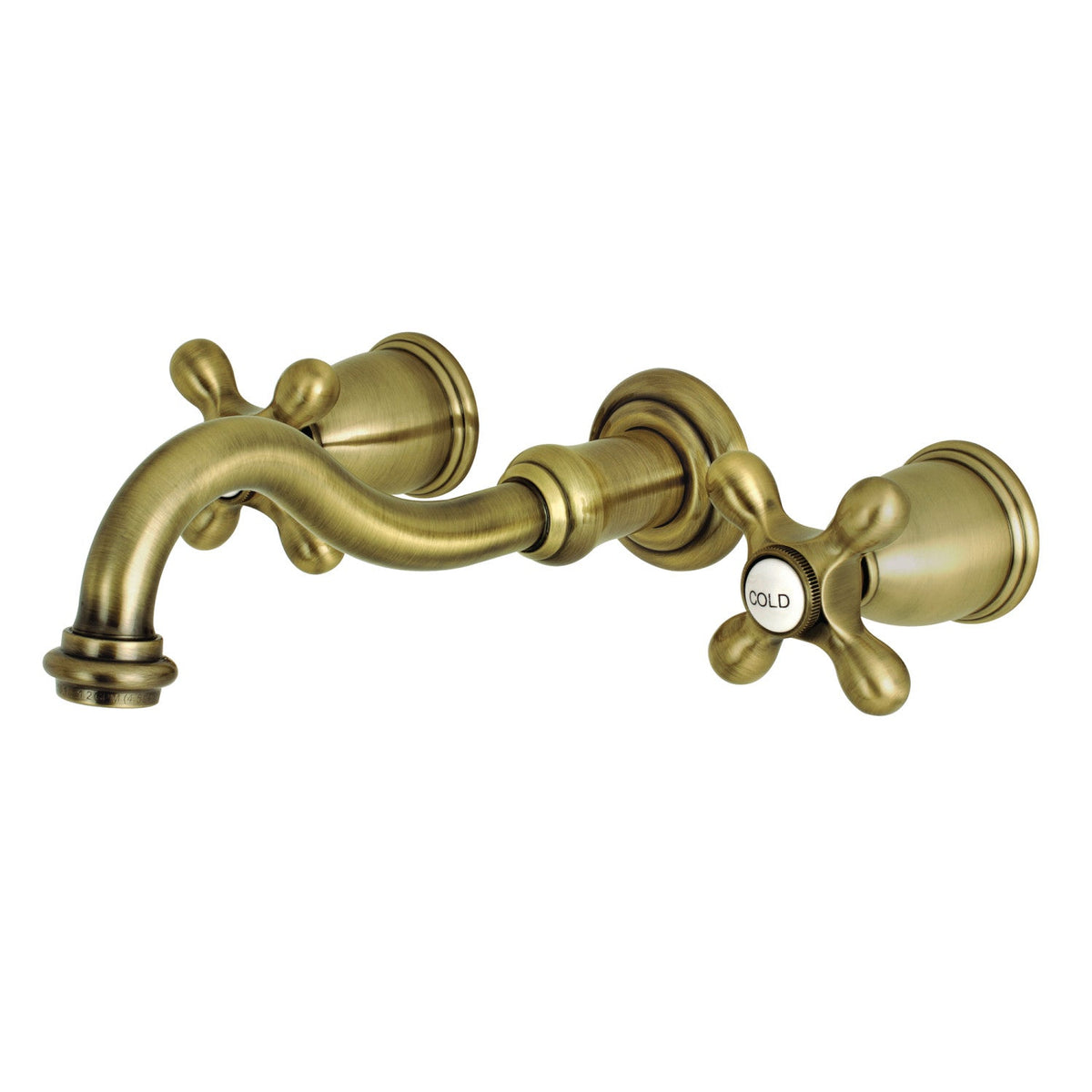 Vintage Double-Handle Wall Mount Bathroom Faucet in Antique Brass