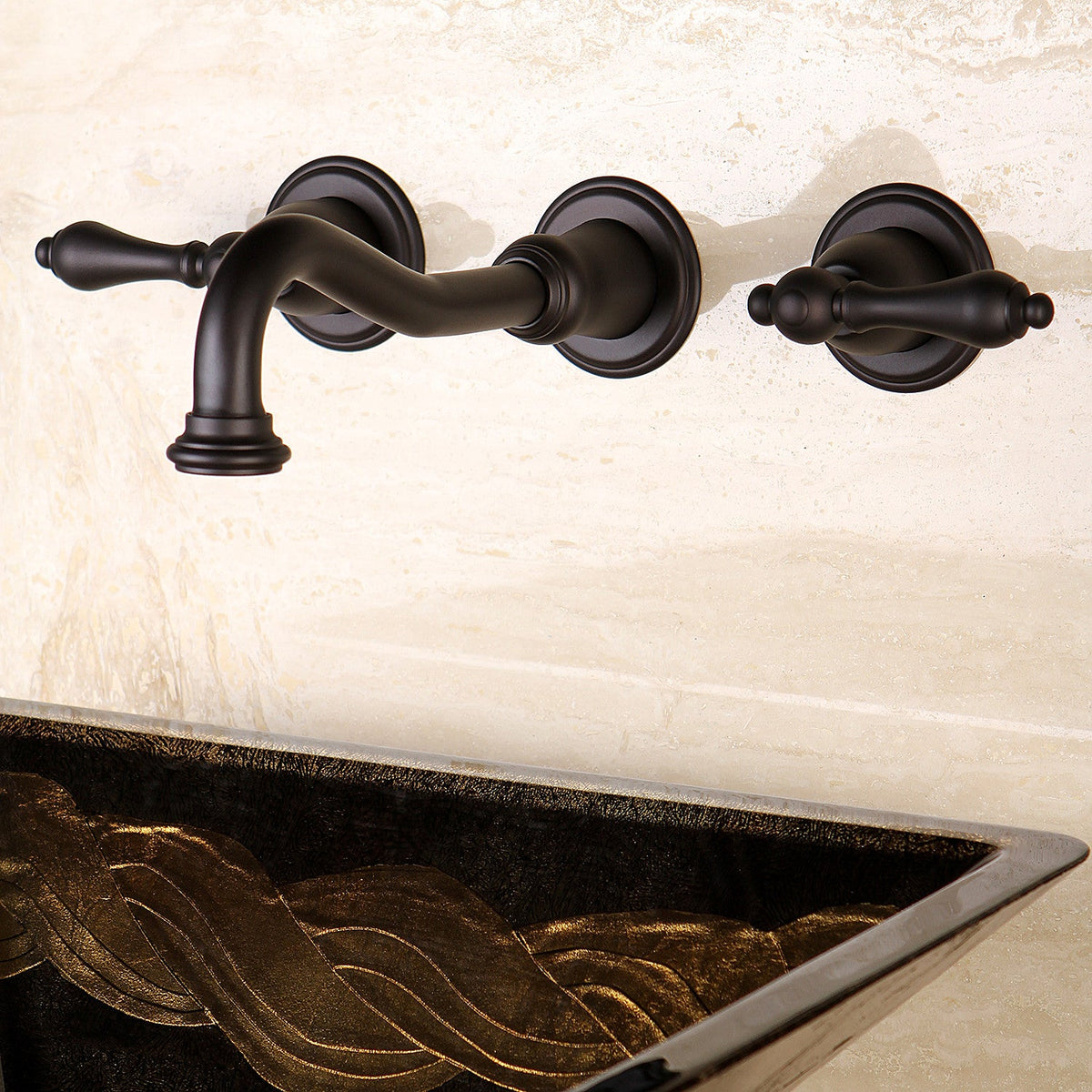 Vintage Double-Handle Wall Mount Bathroom Faucet in Oil Rubbed Bronze