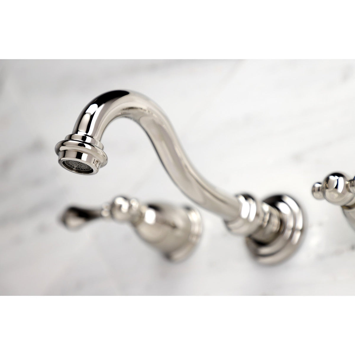 Vintage Double-Handle Wall Mount Bathroom Faucet in Polished Nickel