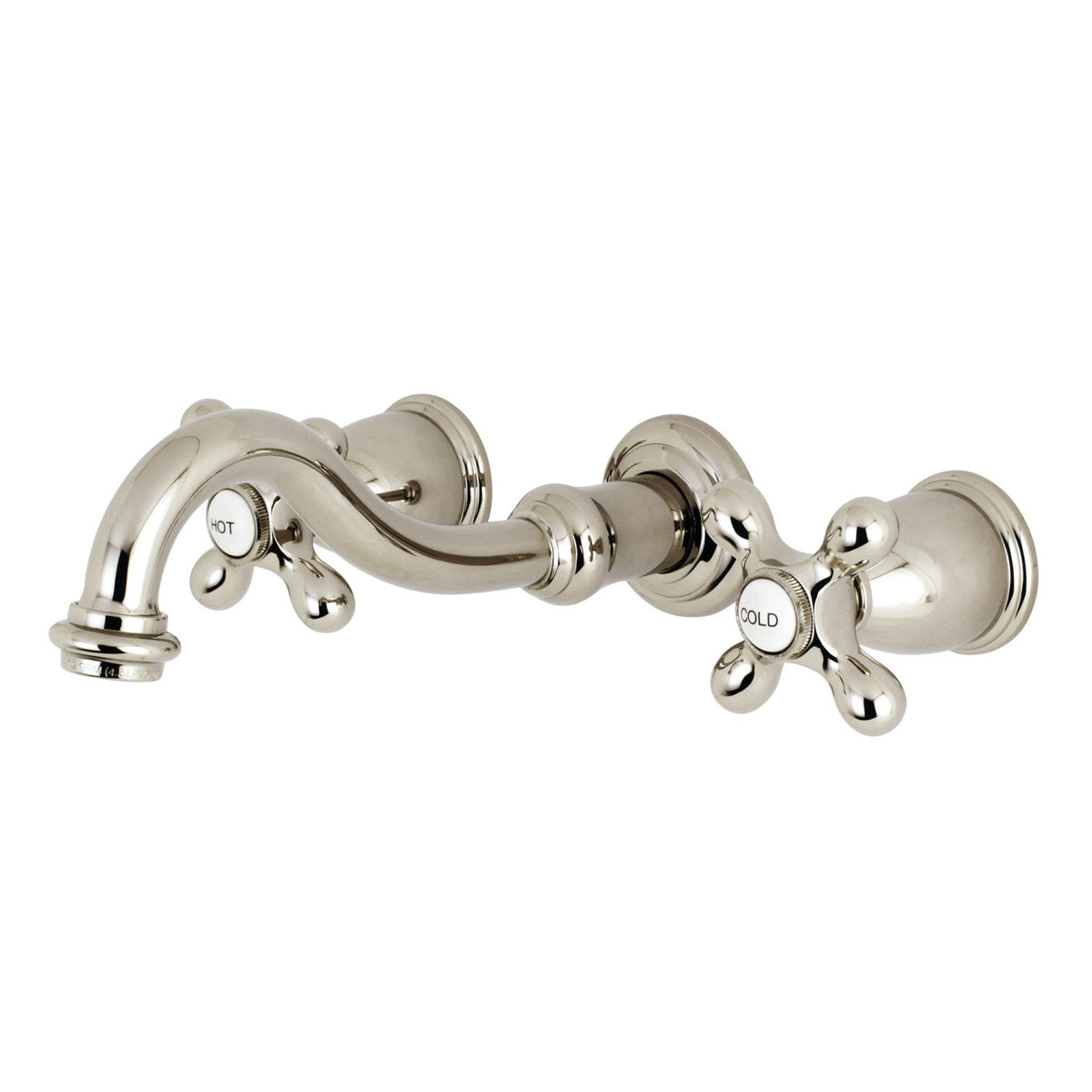 Vintage Double-Handle Wall Mount Bathroom Faucet in Polished Nickel