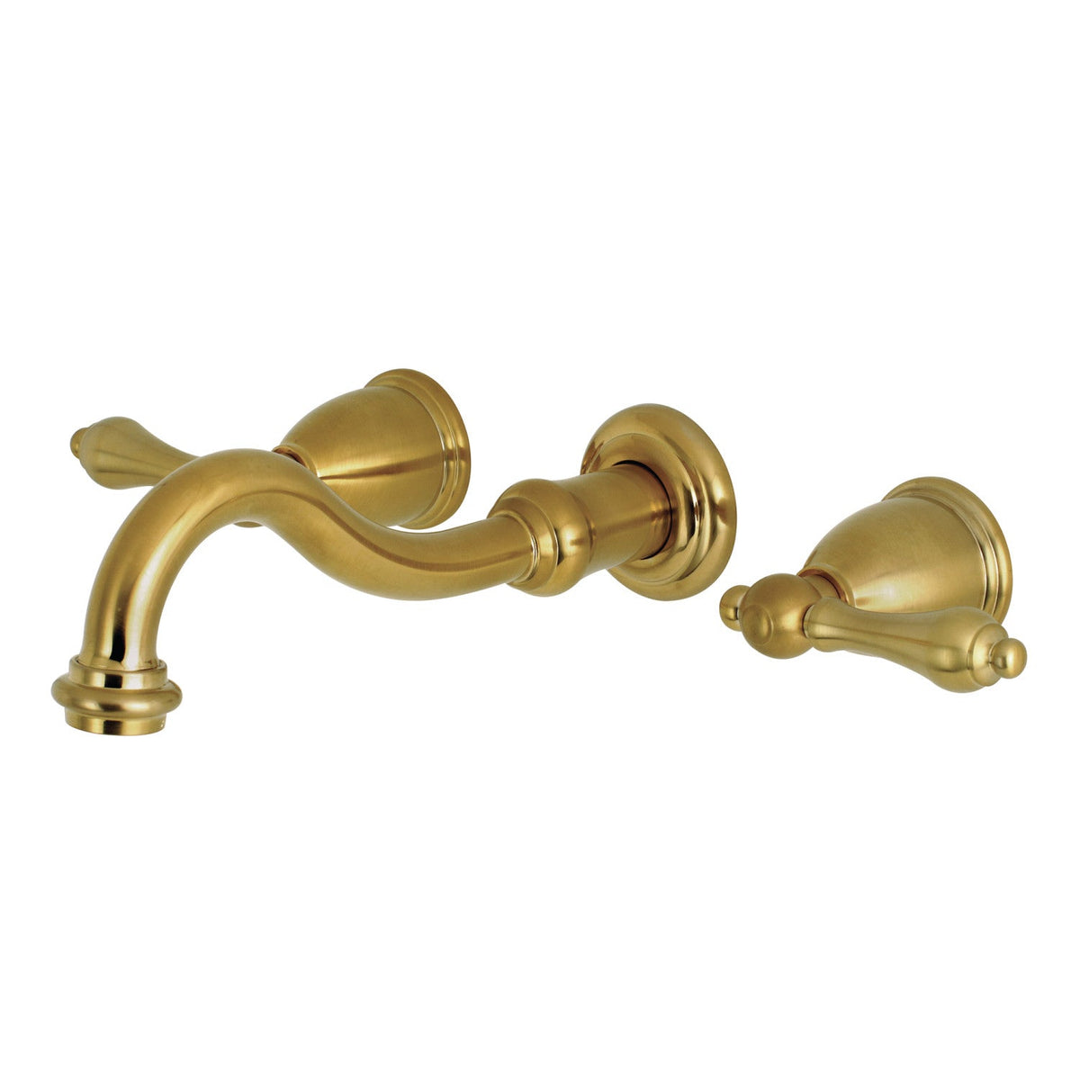 Vintage Double-Handle Wall Mount Bathroom Faucet in Brushed Brass
