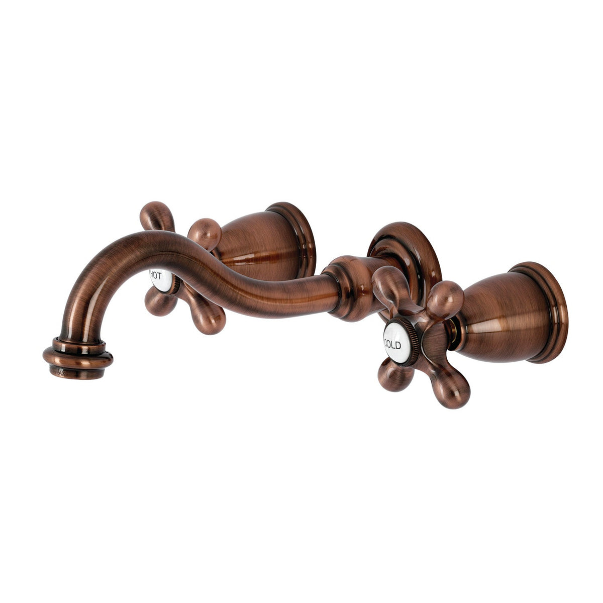 Vintage Double-Handle Wall Mount Bathroom Faucet in Antique Copper