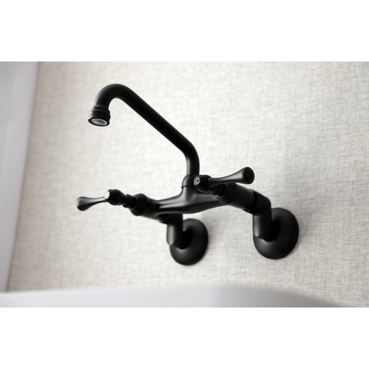 Kingston Double-Handle Wall-Mount Bridge Kitchen Faucet in Matte Black