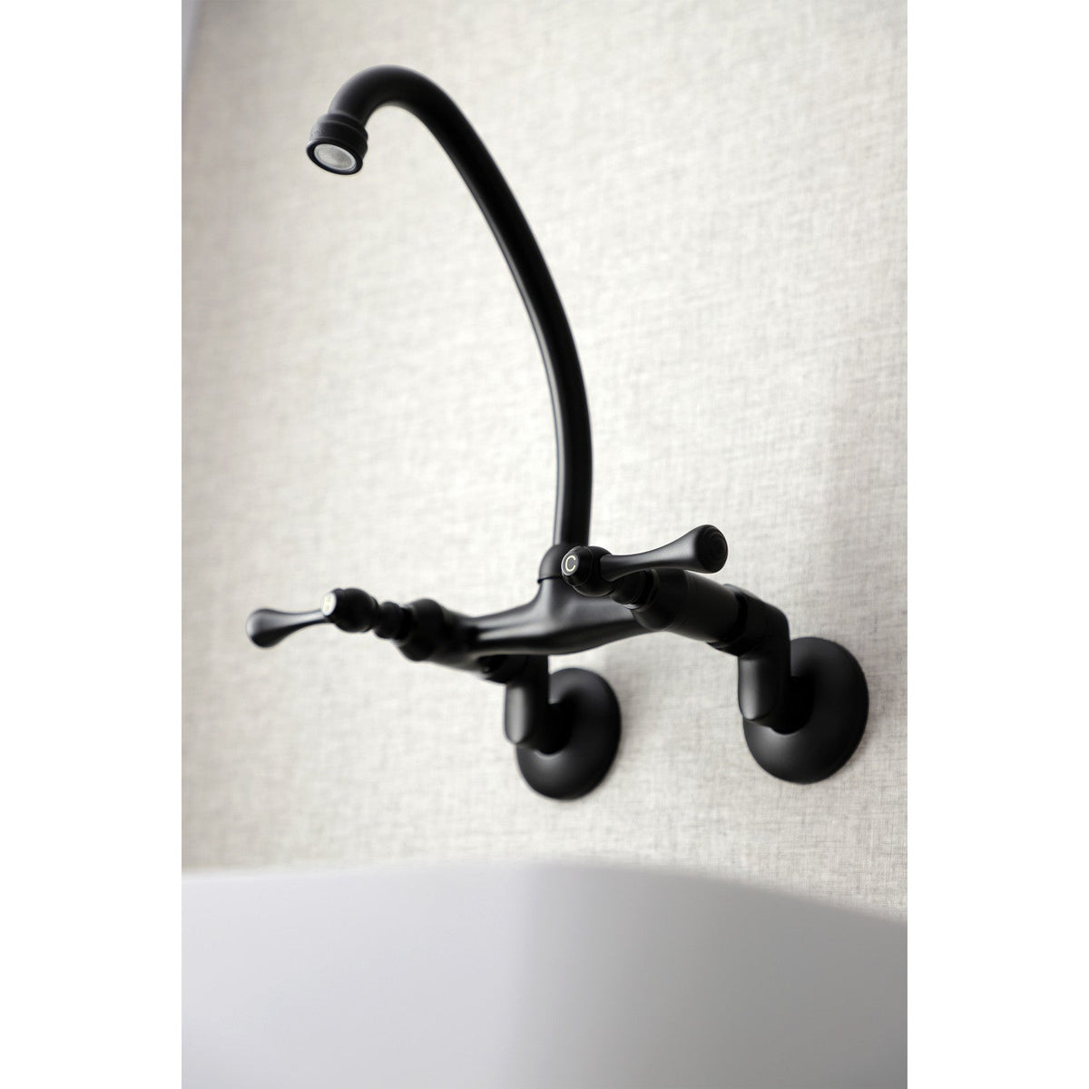 Kingston Double-Handle Wall-Mount Bridge Kitchen Faucet in Matte Black