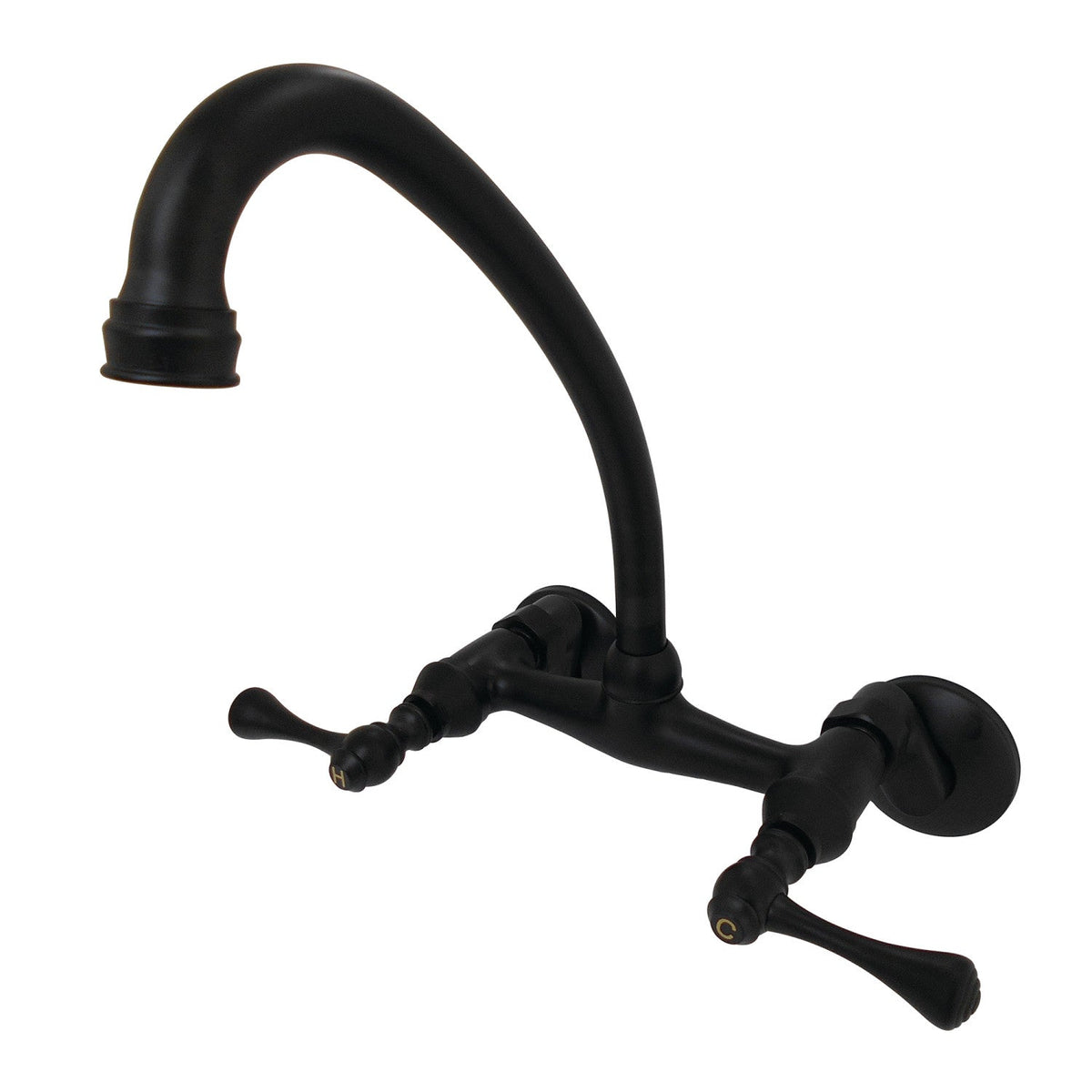 Kingston Double-Handle Wall-Mount Bridge Kitchen Faucet in Matte Black