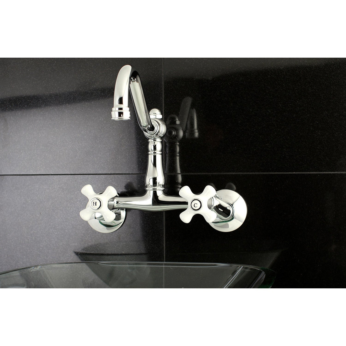 Vintage Double-Handle Wall-Mount Bridge Kitchen Faucet in Polished Chrome