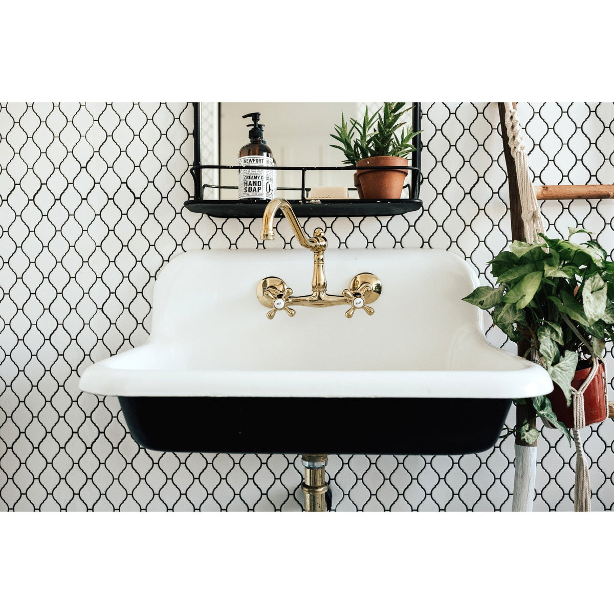 Vintage Double-Handle Wall-Mount Bridge Kitchen Faucet in Polished Brass