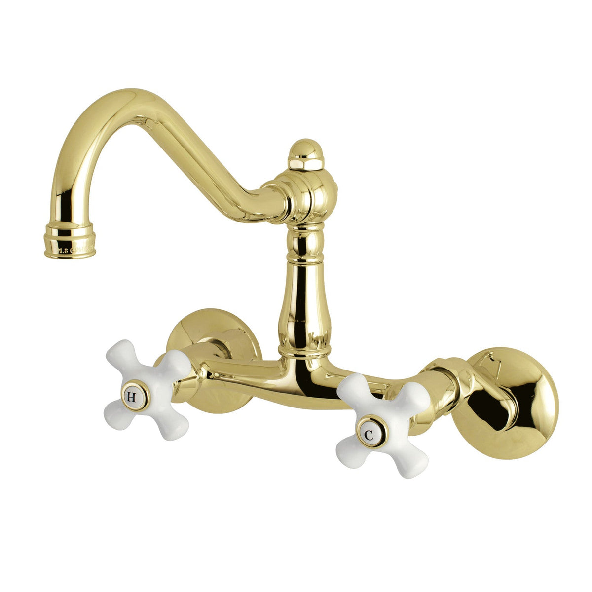Vintage Double-Handle Wall-Mount Bridge Kitchen Faucet in Polished Brass