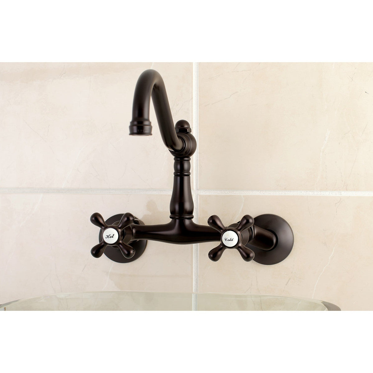 Vintage Double-Handle Wall-Mount Bridge Kitchen Faucet in Oil Rubbed Bronze