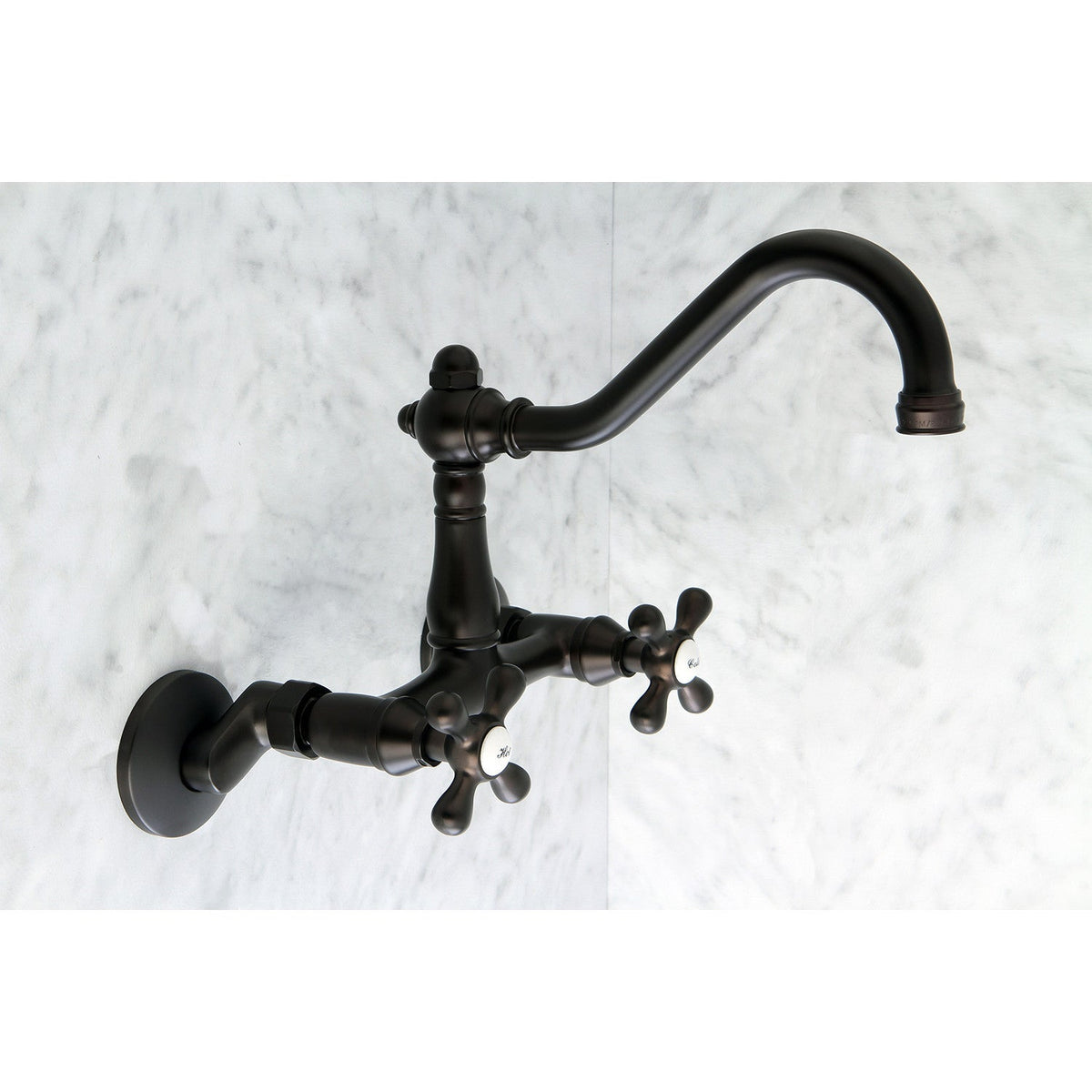 Vintage Double-Handle Wall-Mount Bridge Kitchen Faucet in Oil Rubbed Bronze