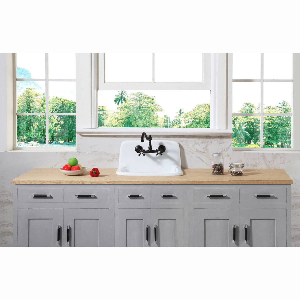 Vintage Double-Handle Wall-Mount Bridge Kitchen Faucet in Oil Rubbed Bronze