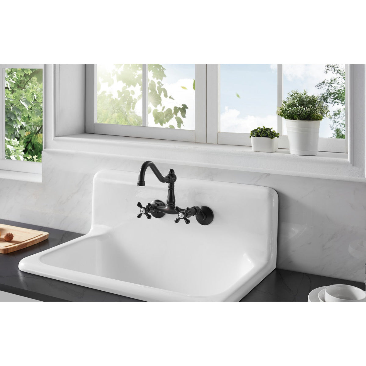 Vintage Double-Handle Wall-Mount Bridge Kitchen Faucet in Oil Rubbed Bronze