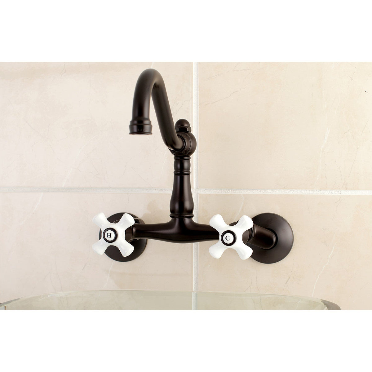 Vintage Double-Handle Wall-Mount Bridge Kitchen Faucet in Oil Rubbed Bronze