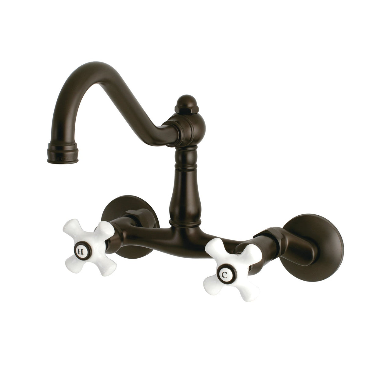 Vintage Double-Handle Wall-Mount Bridge Kitchen Faucet in Oil Rubbed Bronze
