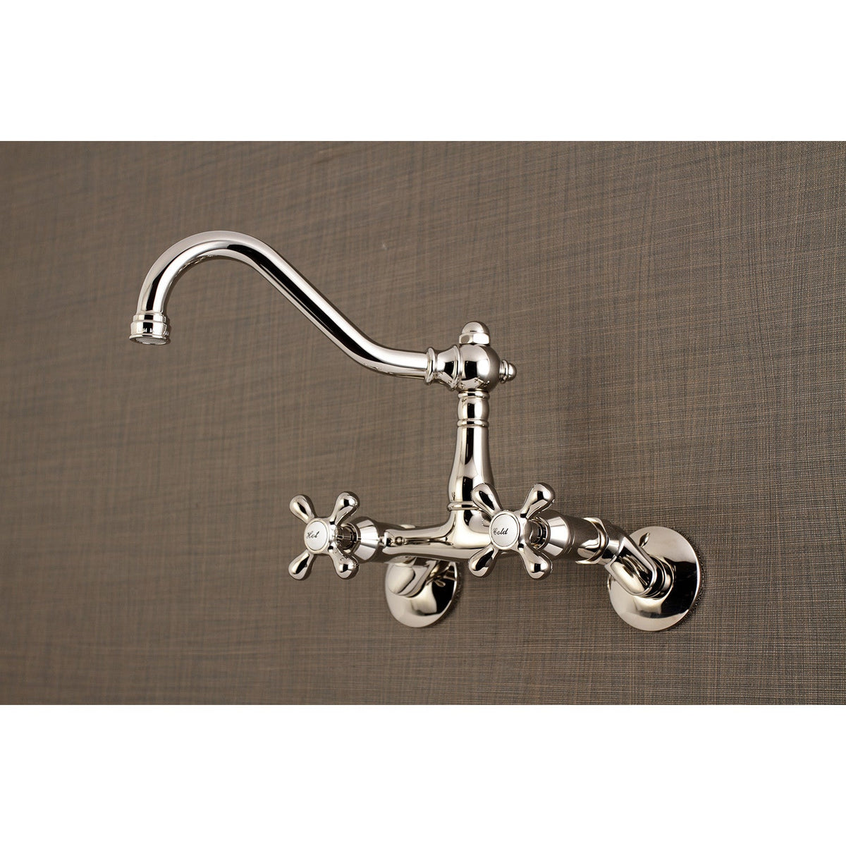 Vintage Double-Handle Wall-Mount Bridge Kitchen Faucet in Polished Nickel