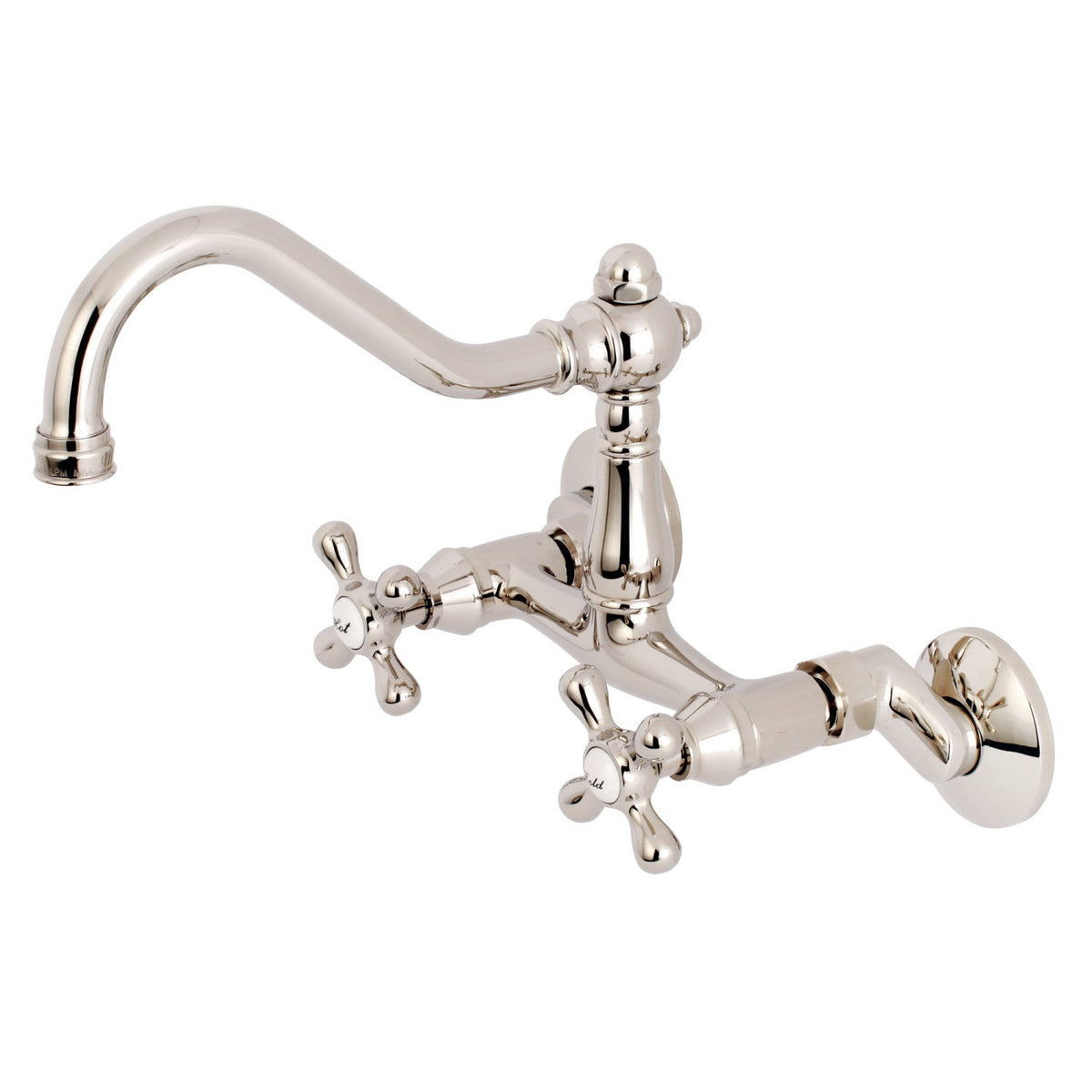 Vintage Double-Handle Wall-Mount Bridge Kitchen Faucet in Polished Nickel