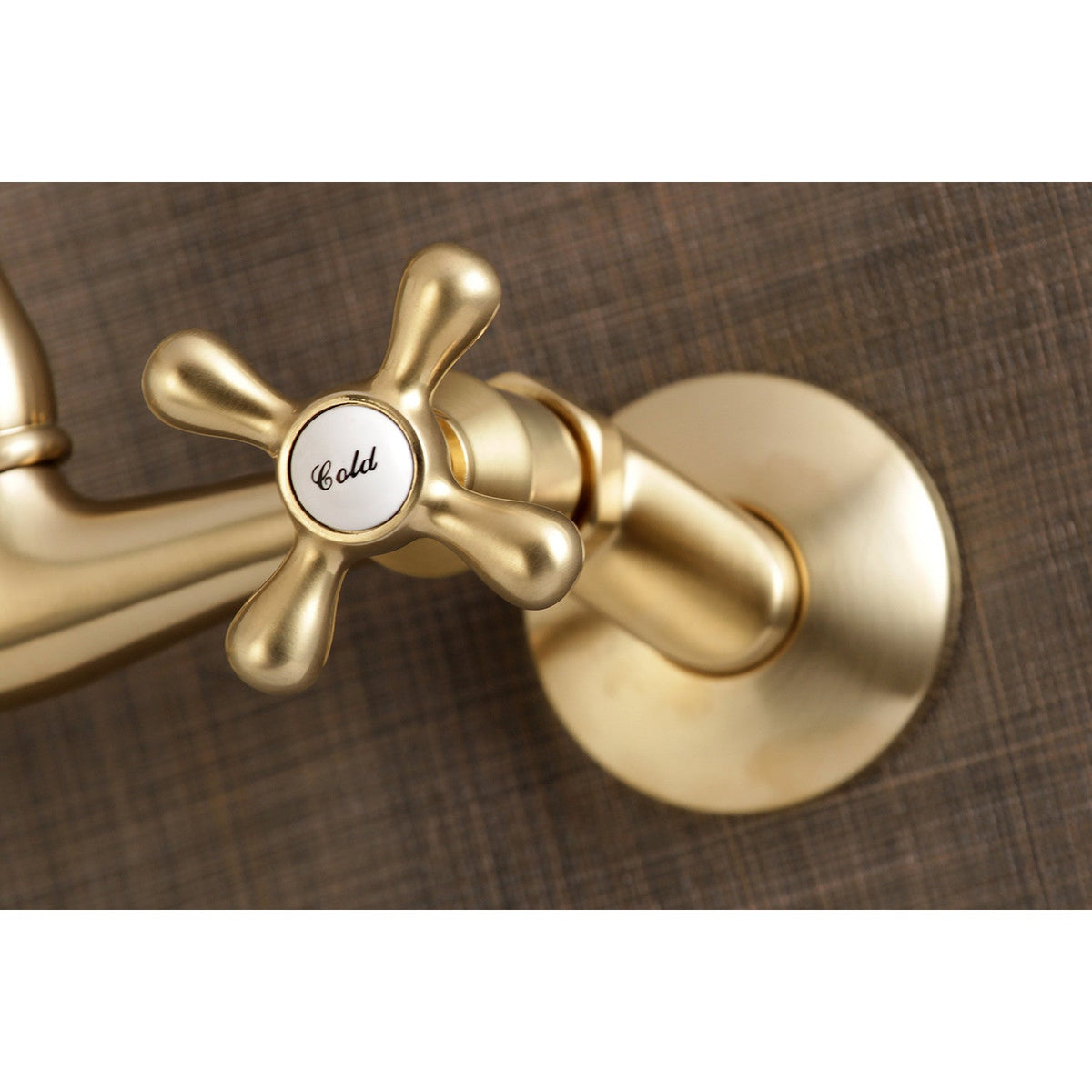 Vintage Double-Handle Wall-Mount Bridge Kitchen Faucet in Brushed Brass
