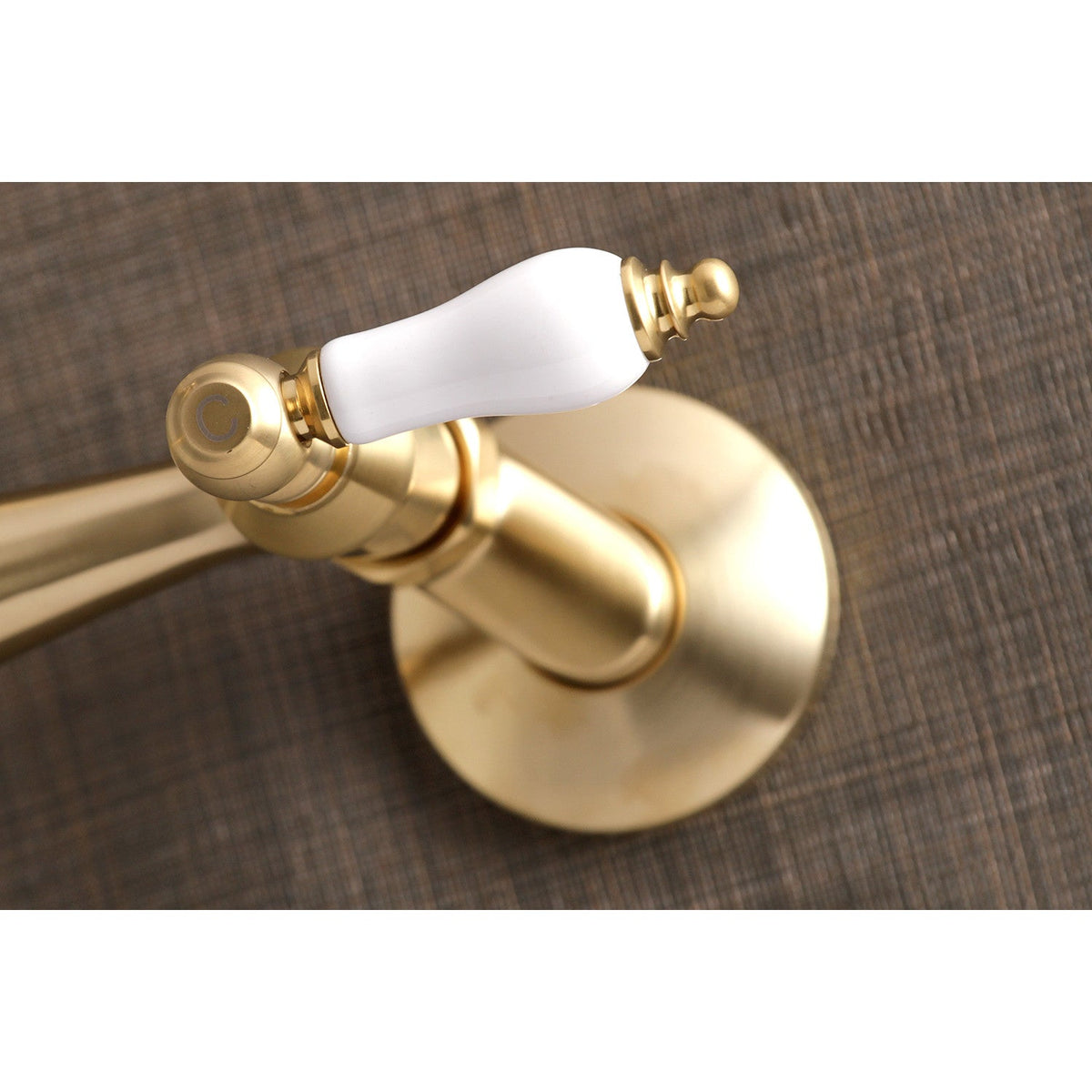 Vintage Double-Handle Wall-Mount Bridge Kitchen Faucet in Brushed Brass