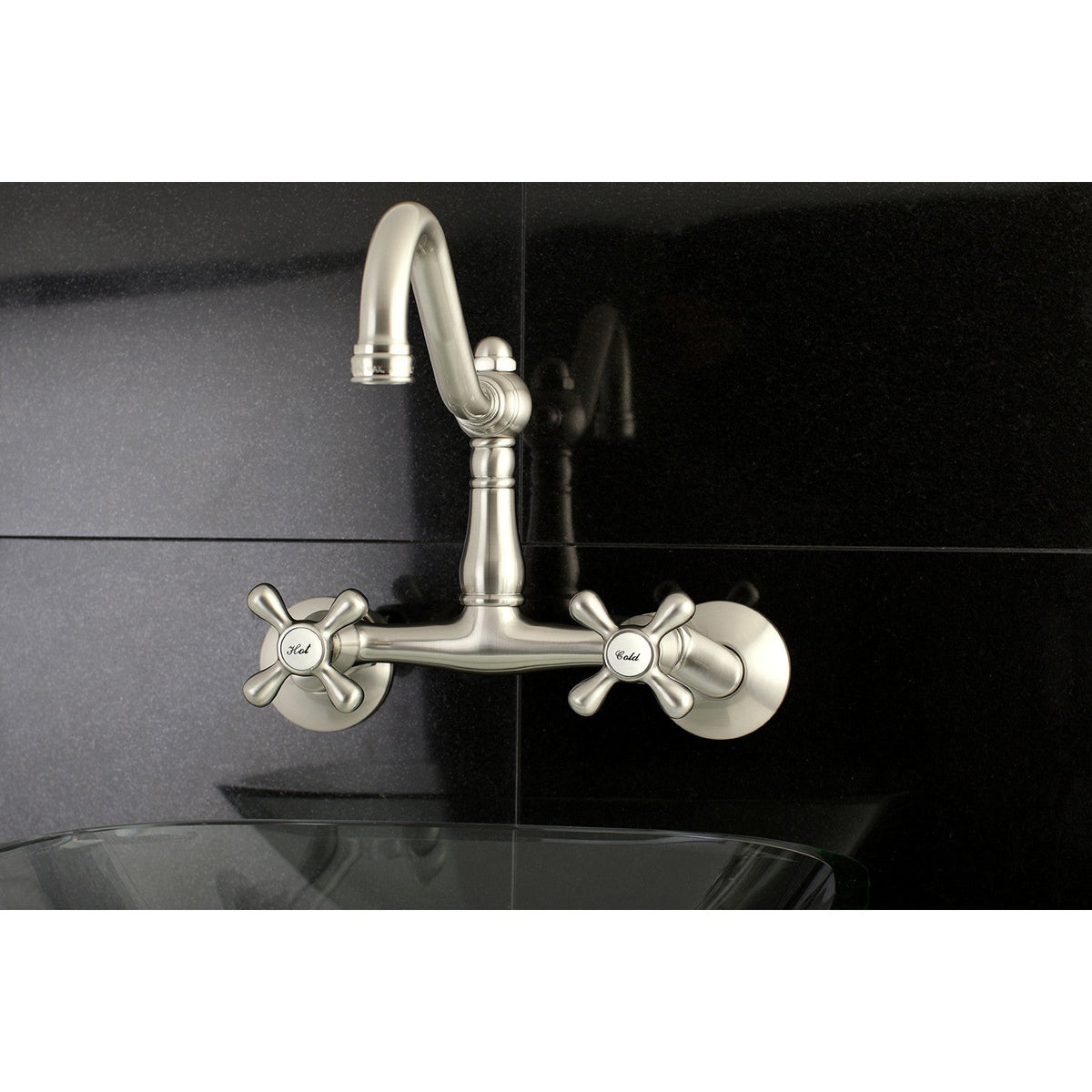 Vintage Double-Handle Wall-Mount Bridge Kitchen Faucet in Brushed Nickel