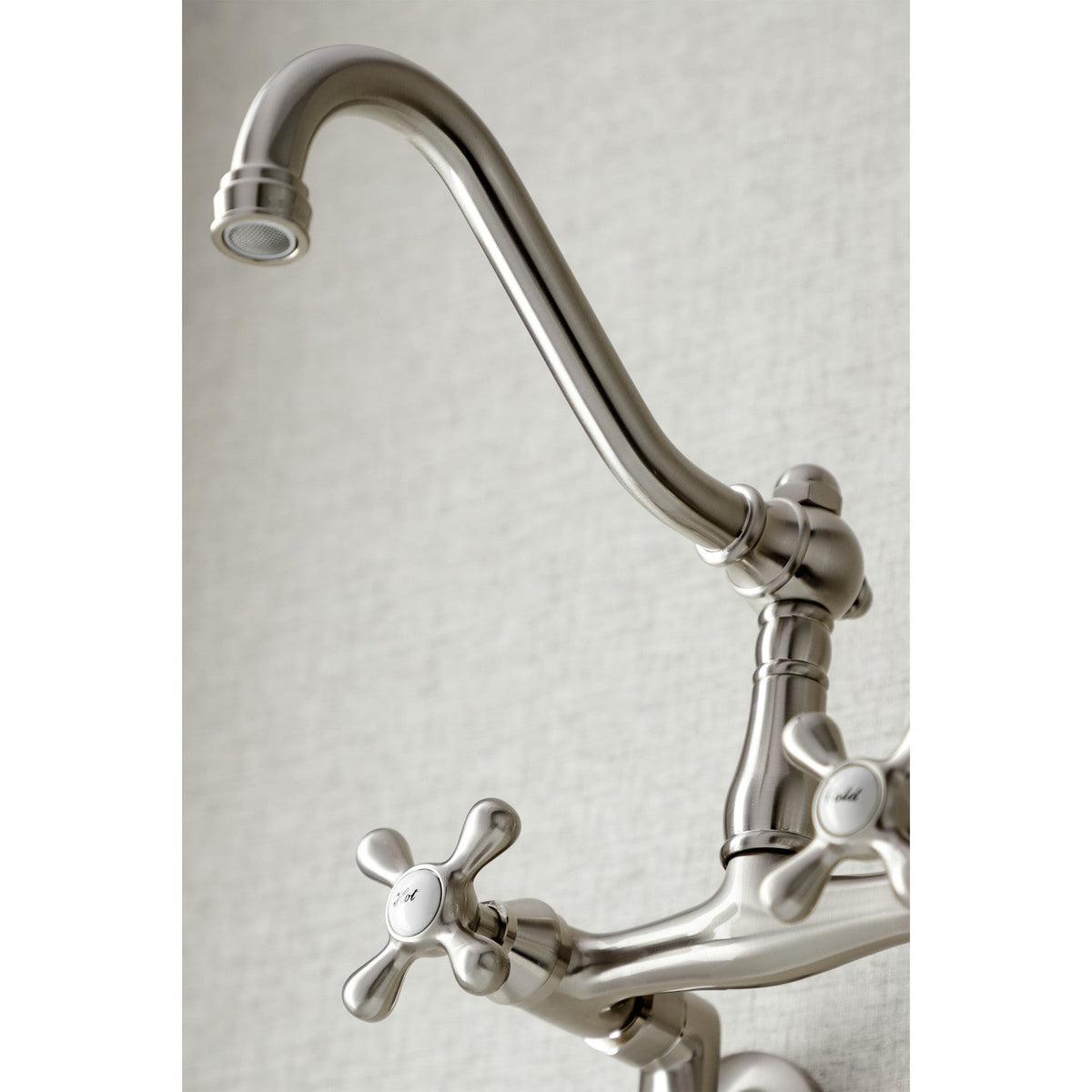 Vintage Double-Handle Wall-Mount Bridge Kitchen Faucet in Brushed Nickel