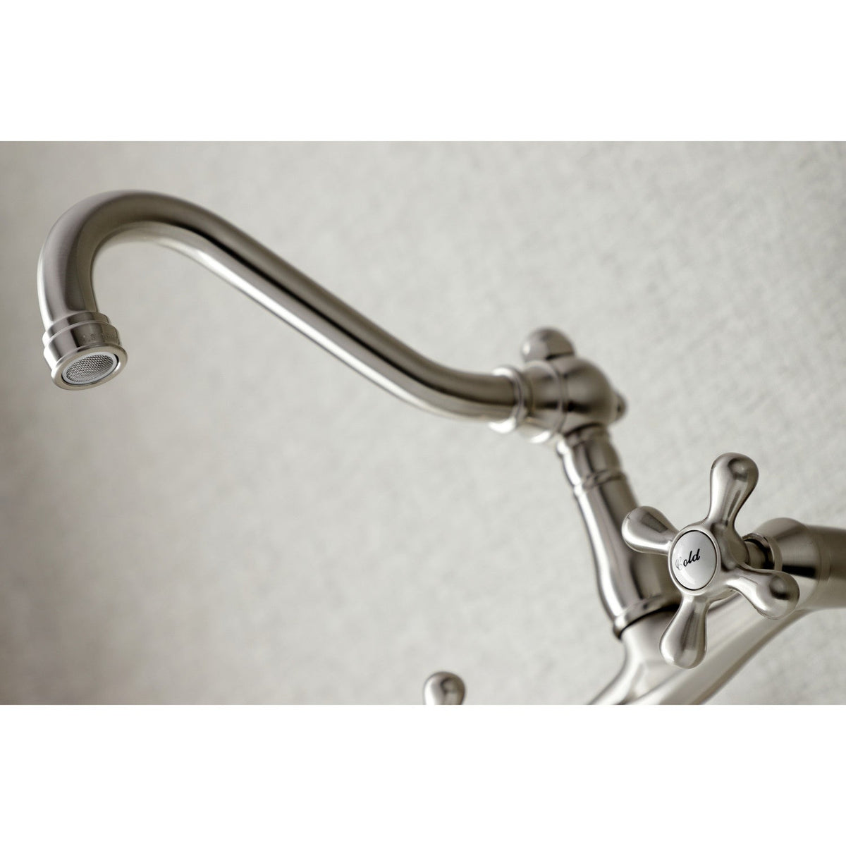 Vintage Double-Handle Wall-Mount Bridge Kitchen Faucet in Brushed Nickel