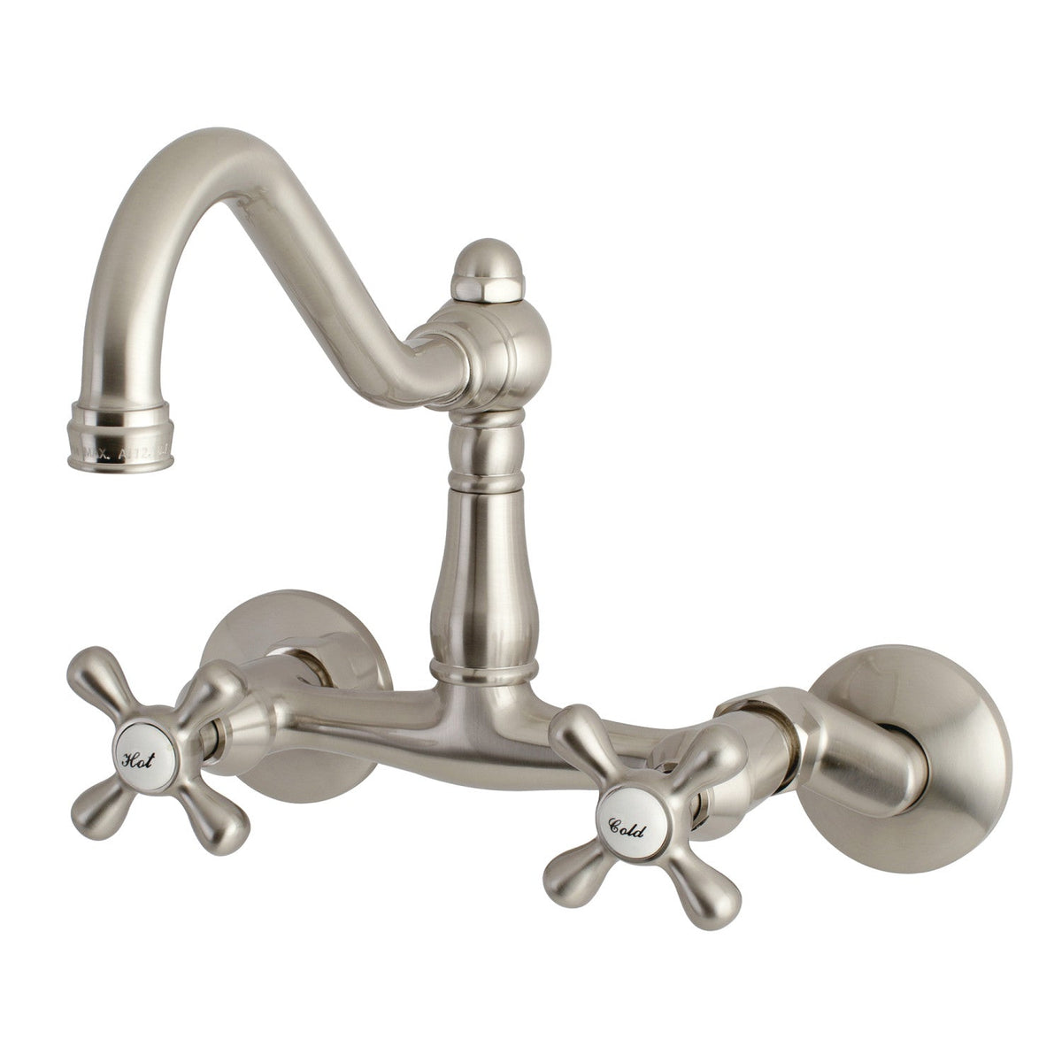 Vintage Double-Handle Wall-Mount Bridge Kitchen Faucet in Brushed Nickel