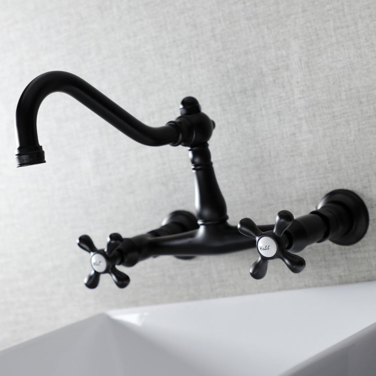 Vintage Double-Handle Wall Mount Bathroom Faucet in Matte Black