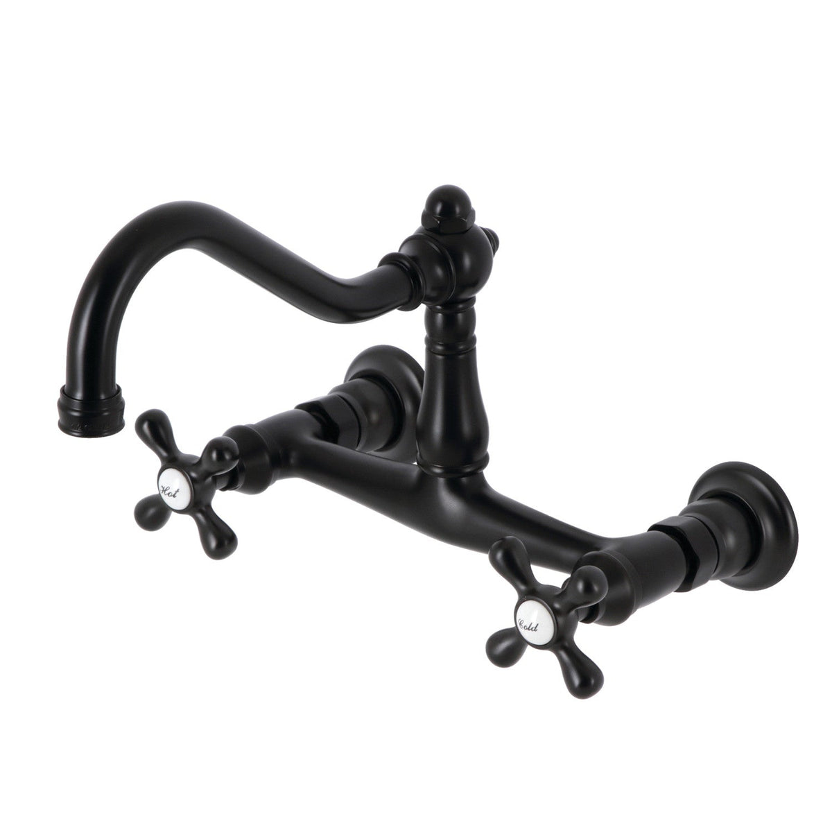 Vintage Double-Handle Wall Mount Bathroom Faucet in Matte Black