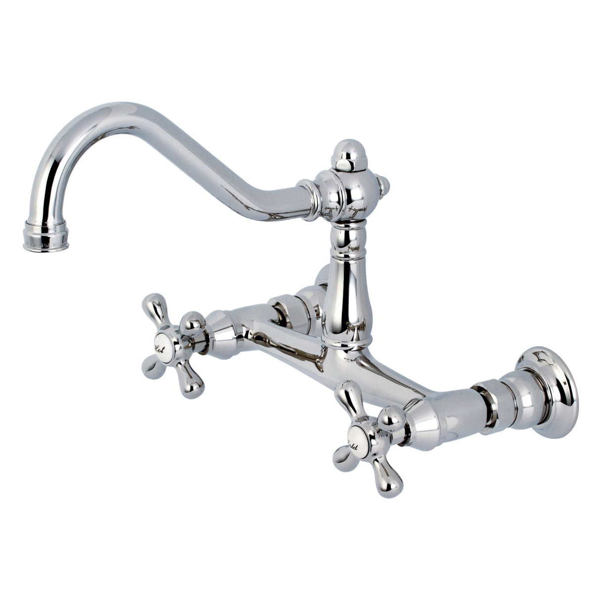 Vintage Double-Handle Wall Mount Bathroom Faucet in Polished Chrome