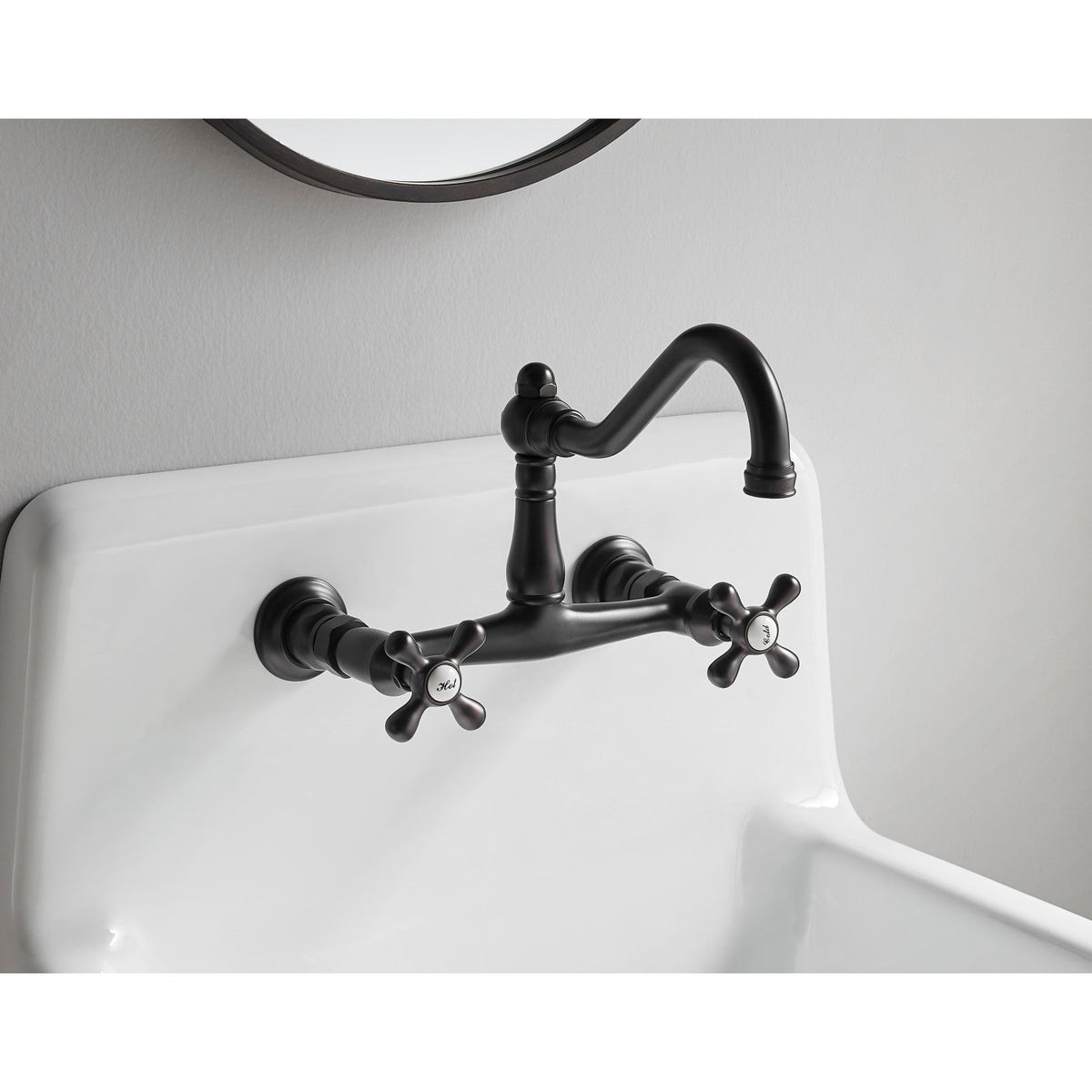 Vintage Double-Handle Wall Mount Bathroom Faucet in Oil Rubbed Bronze