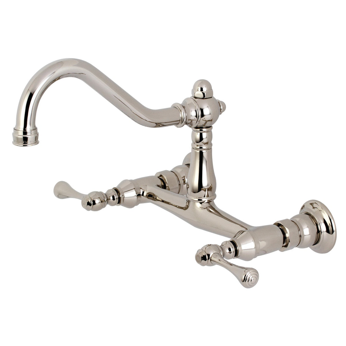 Vintage Double-Handle Wall Mount Bathroom Faucet in Polished Nickel