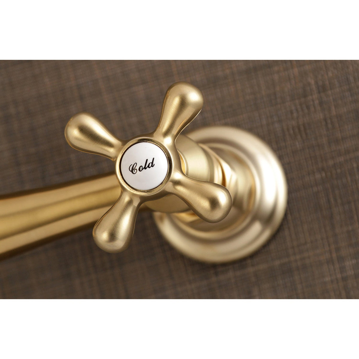 Vintage Double-Handle Wall Mount Bathroom Faucet in Brushed Brass