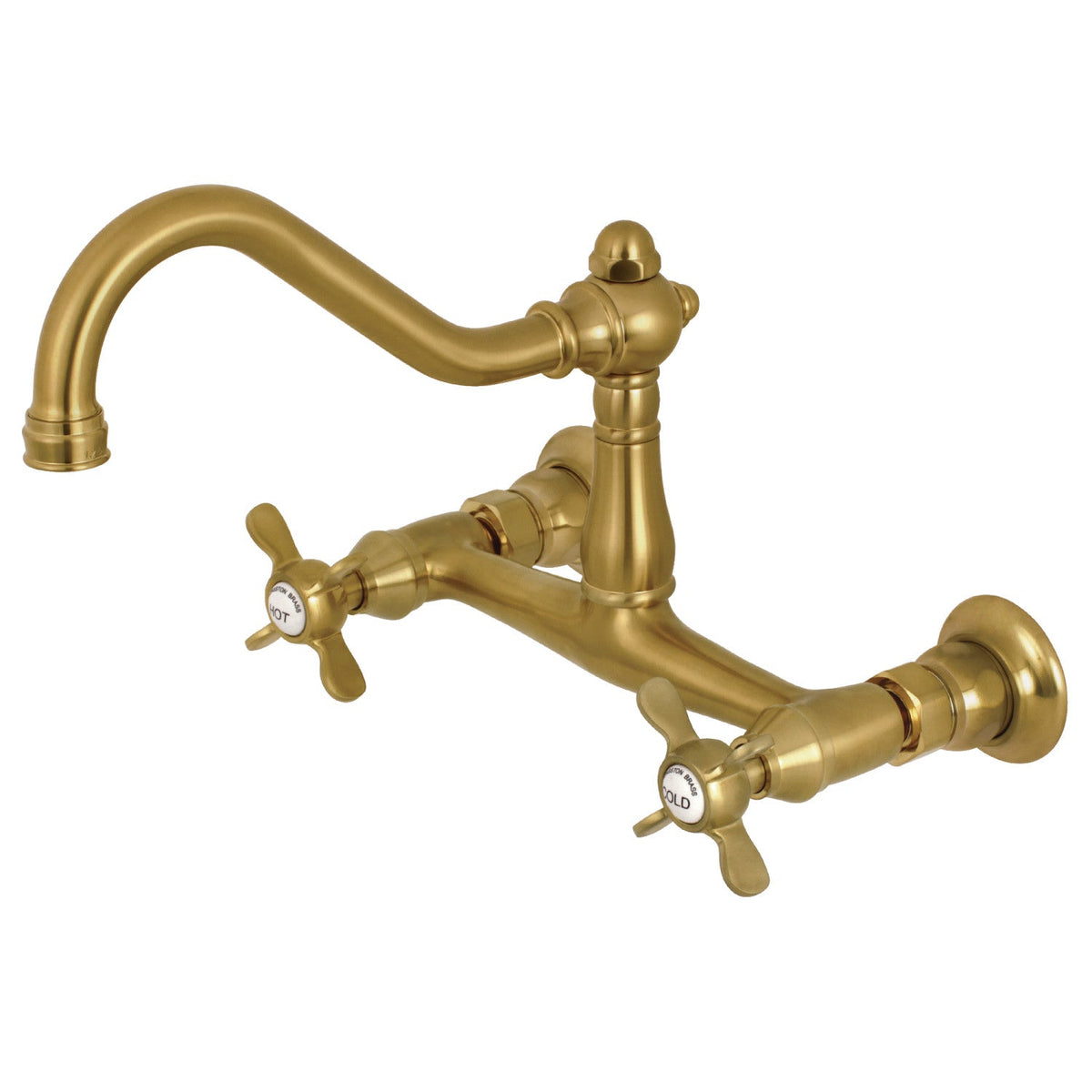 Essex Double-Handle Wall Mount Bathroom Faucet in Brushed Brass