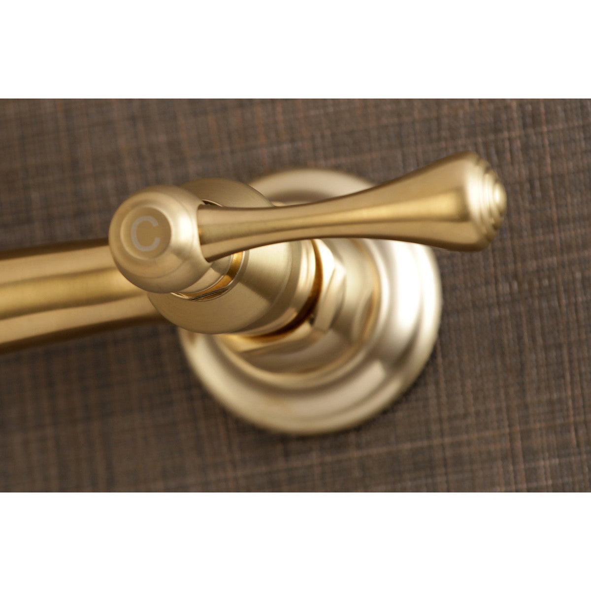 Vintage Double-Handle Wall Mount Bathroom Faucet in Brushed Brass