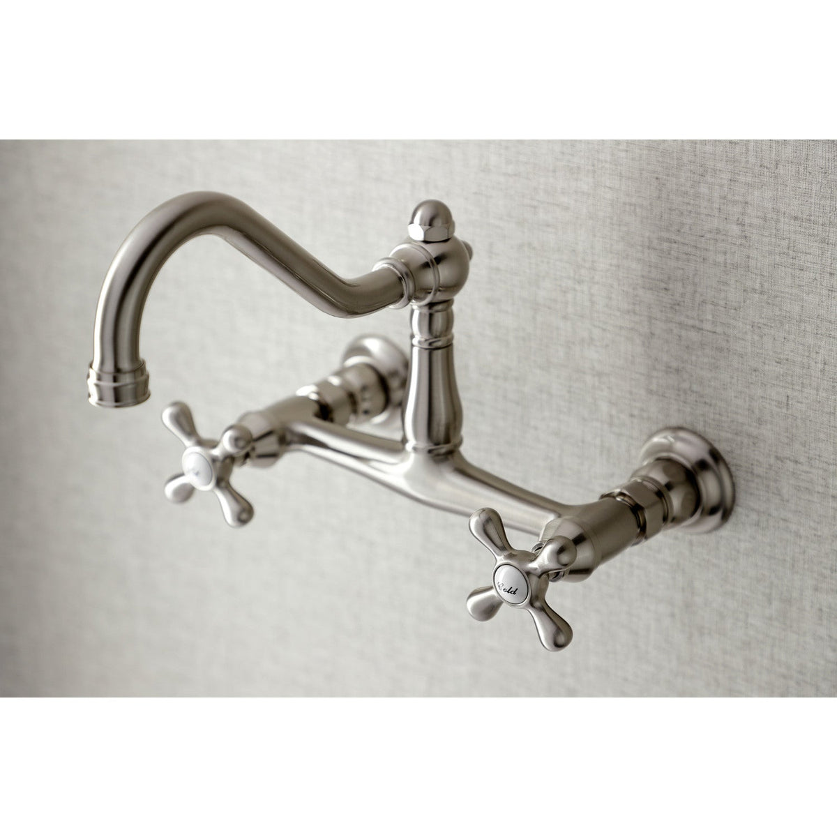 Vintage Double-Handle Wall Mount Bathroom Faucet in Brushed Nickel