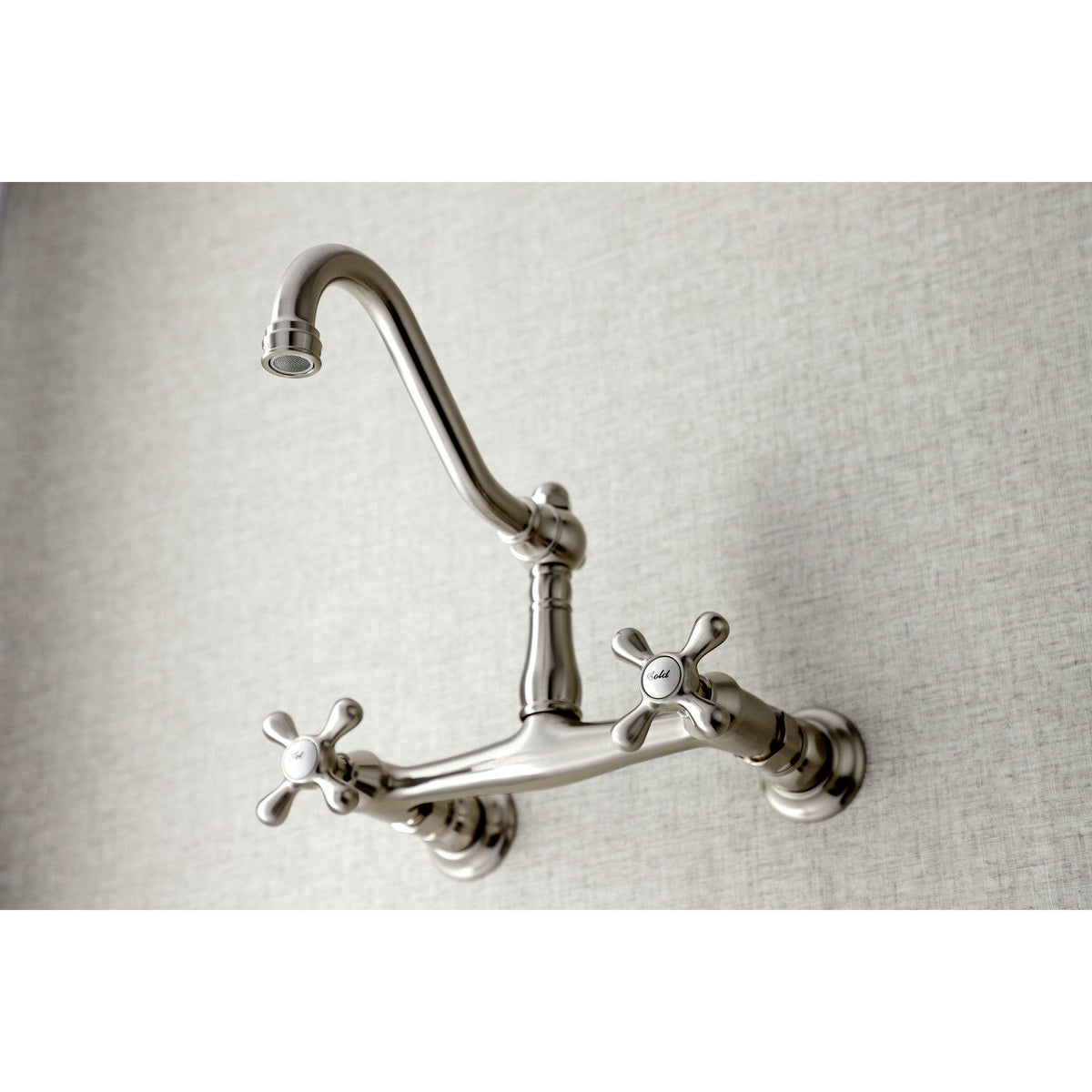 Vintage Double-Handle Wall Mount Bathroom Faucet in Brushed Nickel