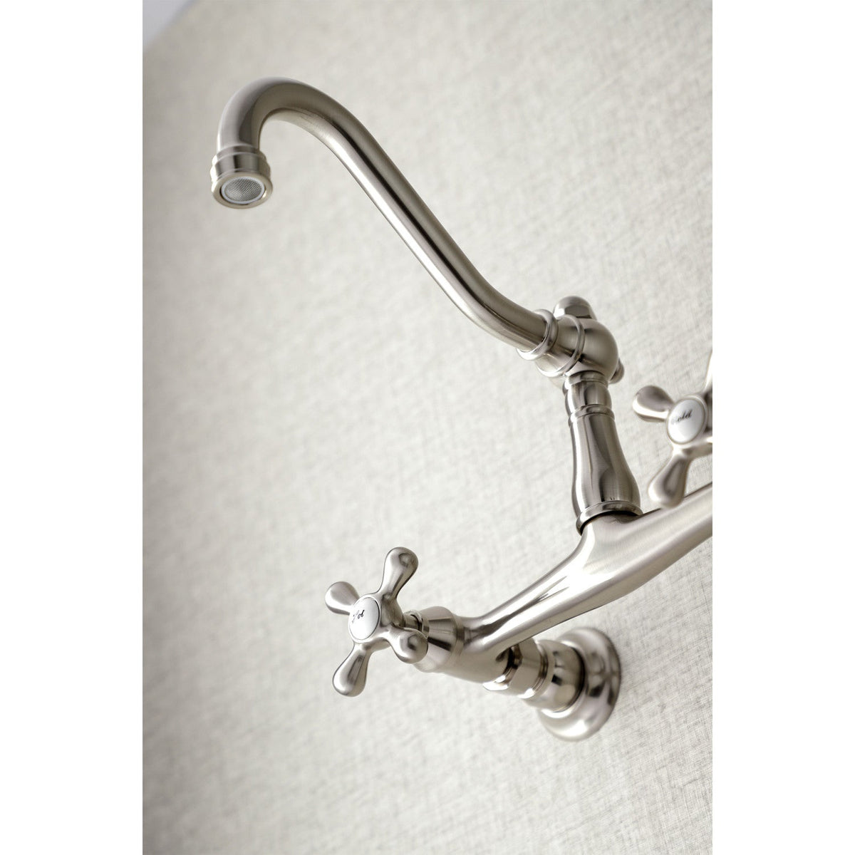 Vintage Double-Handle Wall Mount Bathroom Faucet in Brushed Nickel