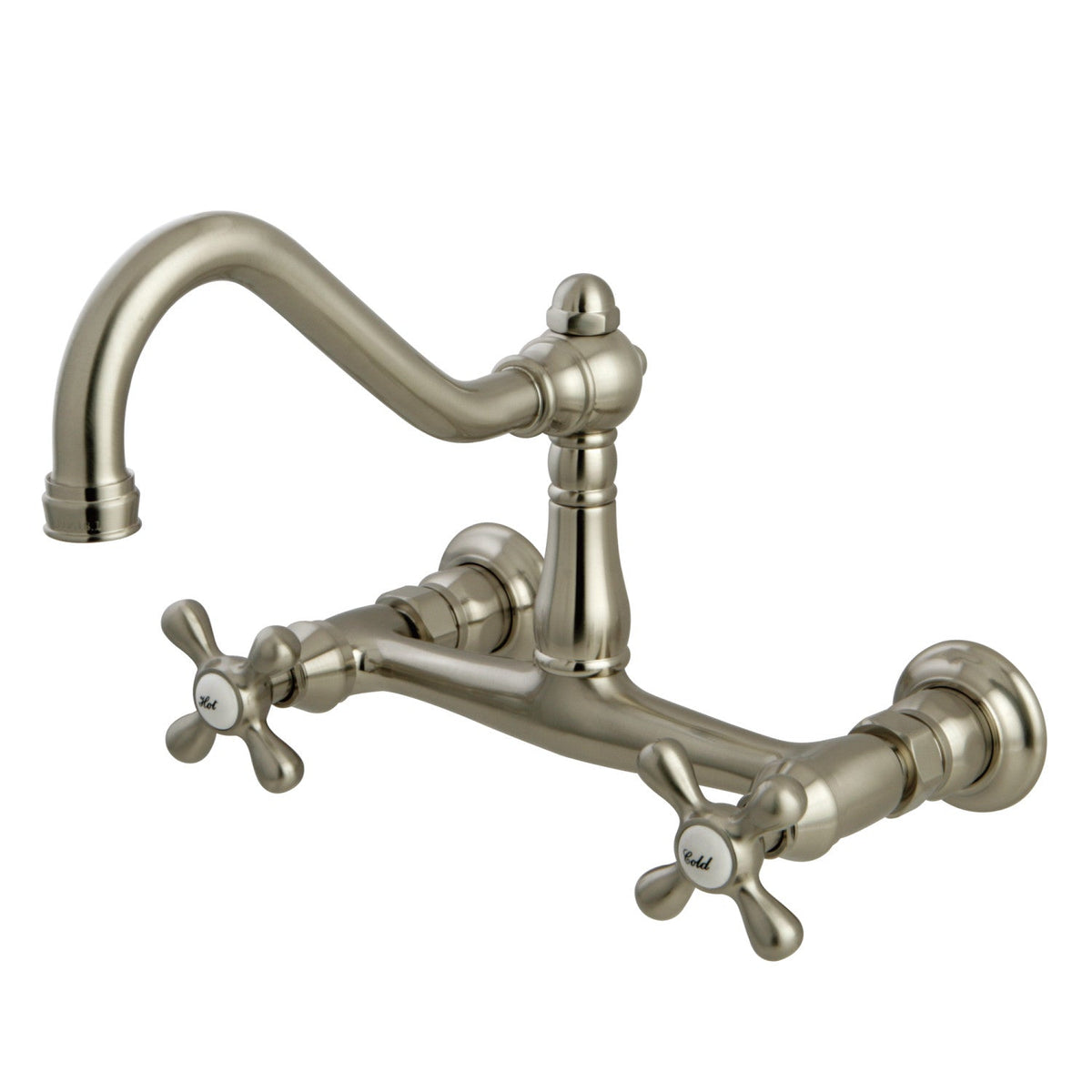 Vintage Double-Handle Wall Mount Bathroom Faucet in Brushed Nickel