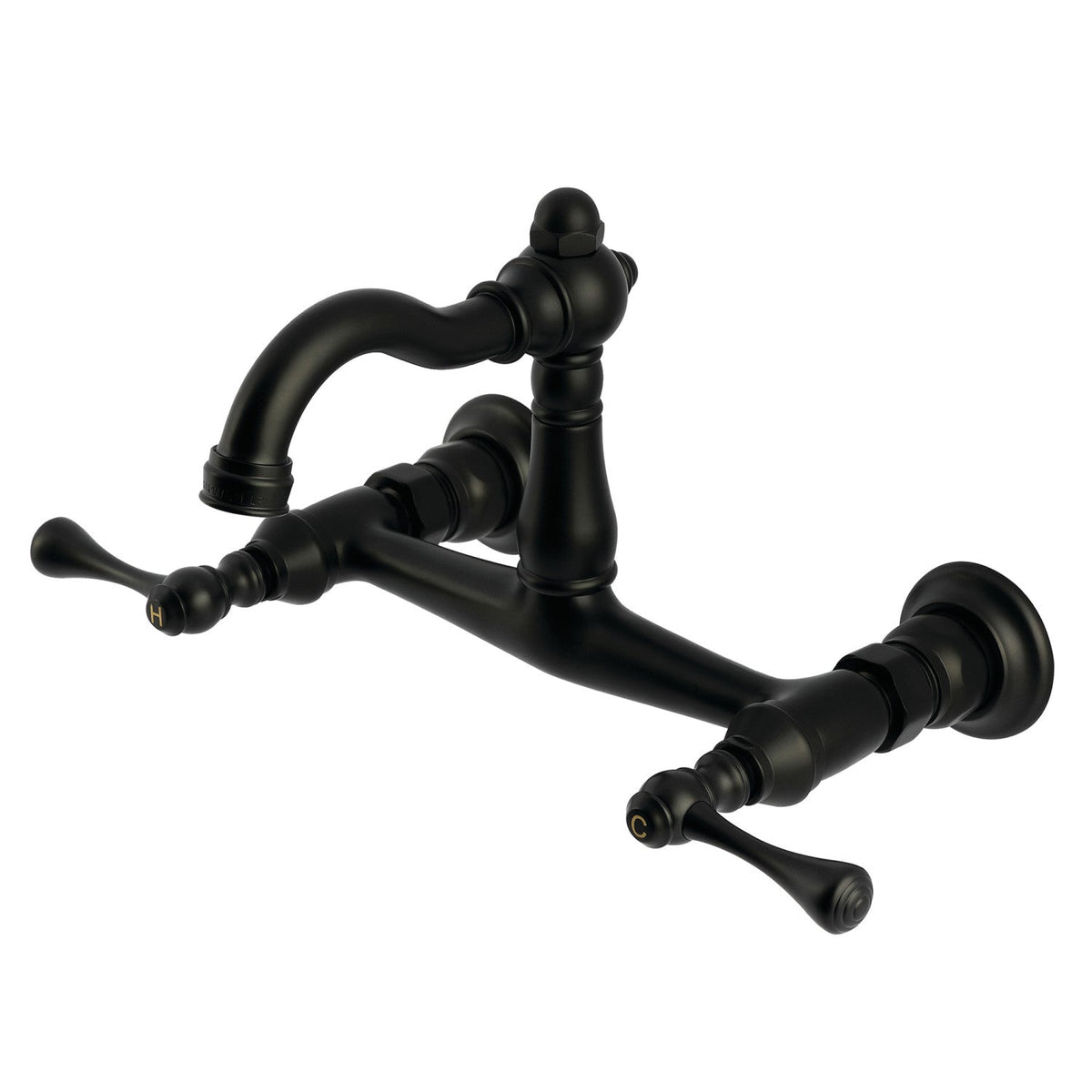 Vintage Double-Handle Wall-Mount Bridge Kitchen Faucet in Matte Black