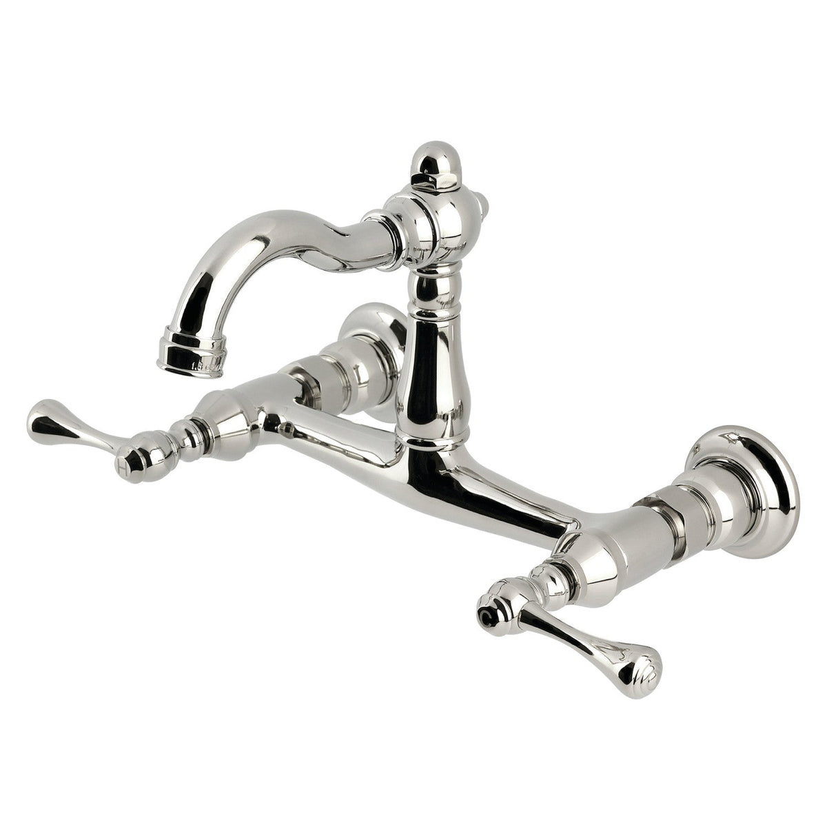 Vintage Double-Handle Wall-Mount Bridge Kitchen Faucet in Polished Nickel