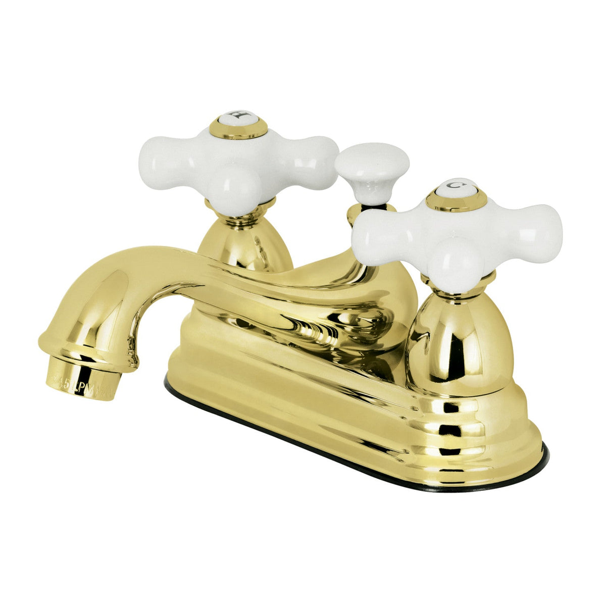 Restoration Double-Handle 4" Centerset Bathroom Faucet with Brass Pop-Up in Polished Brass
