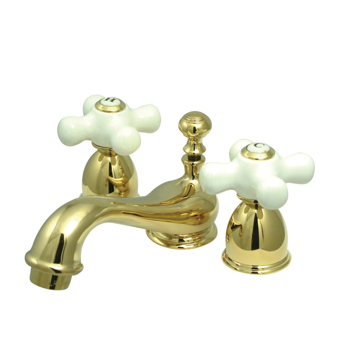 Restoration Mini-Widespread Bathroom Faucet with Brass Pop-Up Drain in Polished Brass