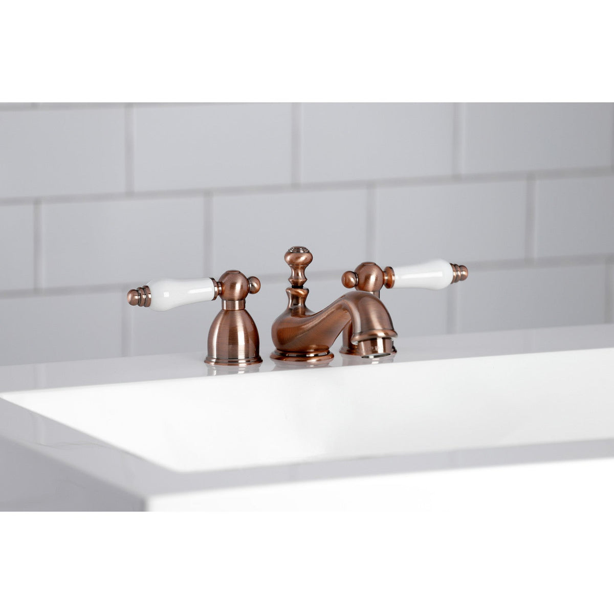 Restoration Mini-Widespread Bathroom Faucet with Brass Pop-Up Drain in Antique Copper
