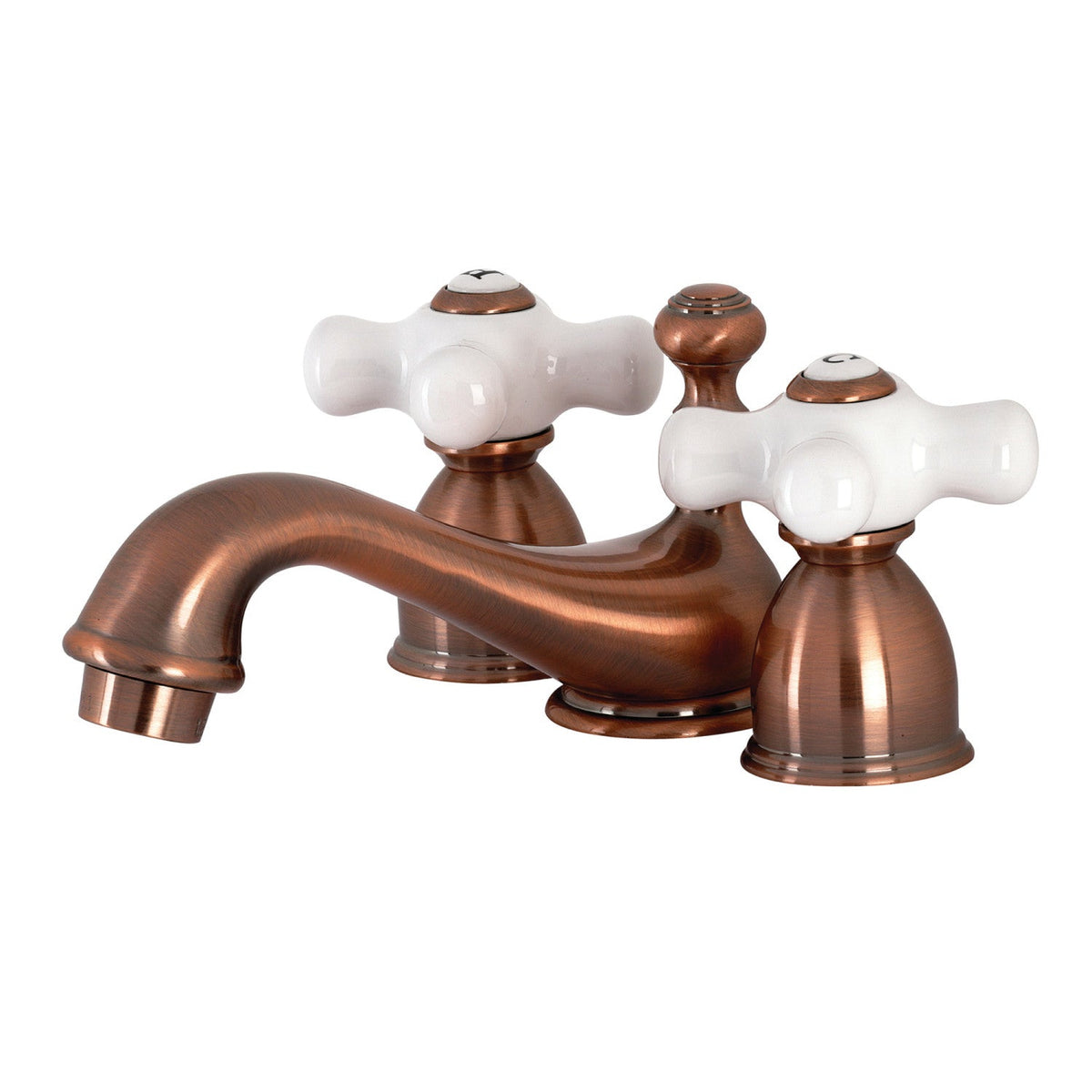 Restoration Mini-Widespread Bathroom Faucet with Brass Pop-Up Drain in Antique Copper
