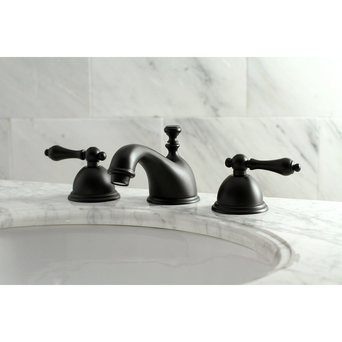 Restoration Widespread Bathroom Faucet with Brass Pop-Up in Matte Black