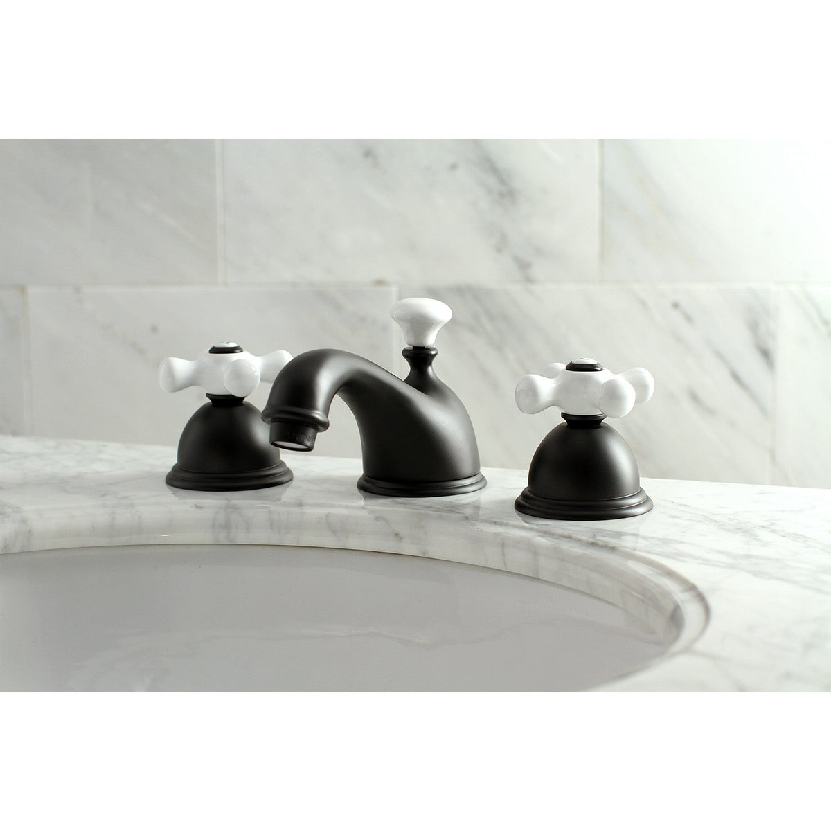 Restoration Widespread Bathroom Faucet with Brass Pop-Up in Matte Black
