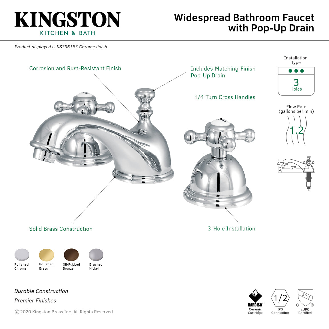 Vintage Widespread Bathroom Faucet with Brass Pop-Up in Polished Chrome