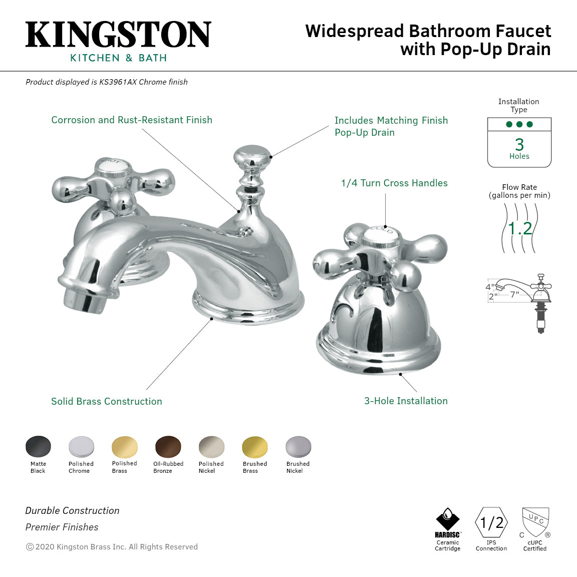 Restoration Widespread Bathroom Faucet with Brass Pop-Up in Polished Brass
