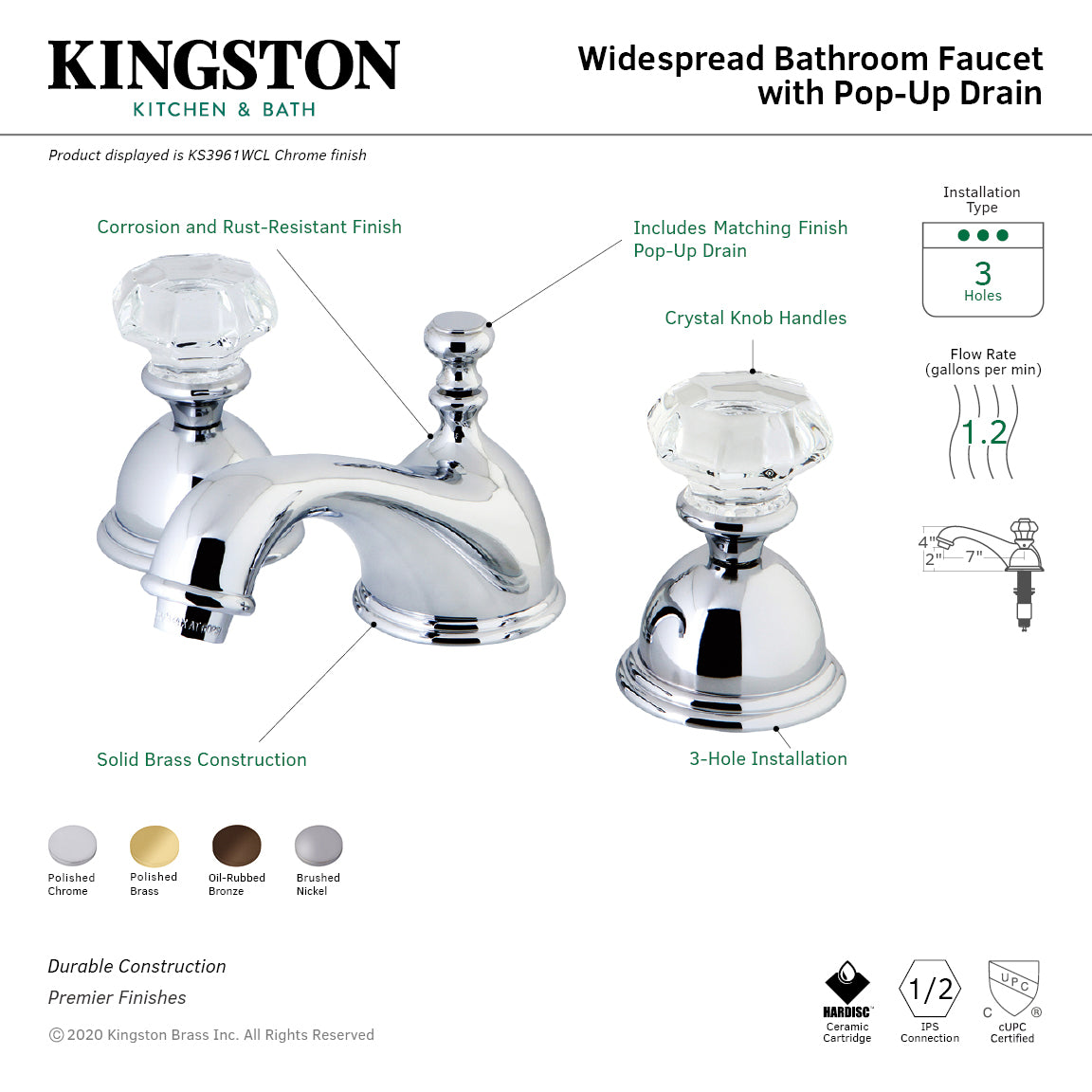 Celebrity Widespread Bathroom Faucet with Brass Pop-Up in Brushed Nickel