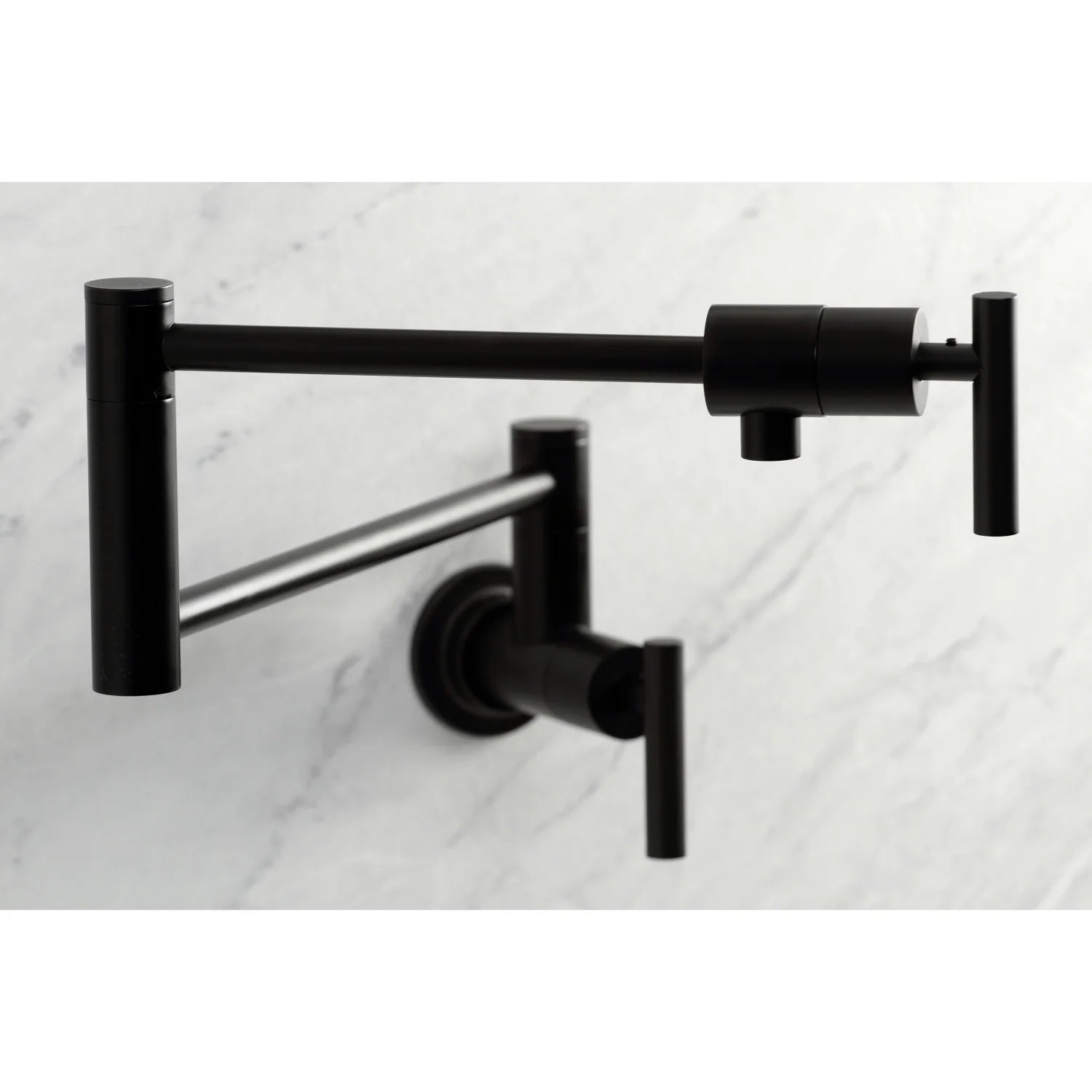 Wall-mount pot filler faucet in matte black, wall-mounted valve and long spout